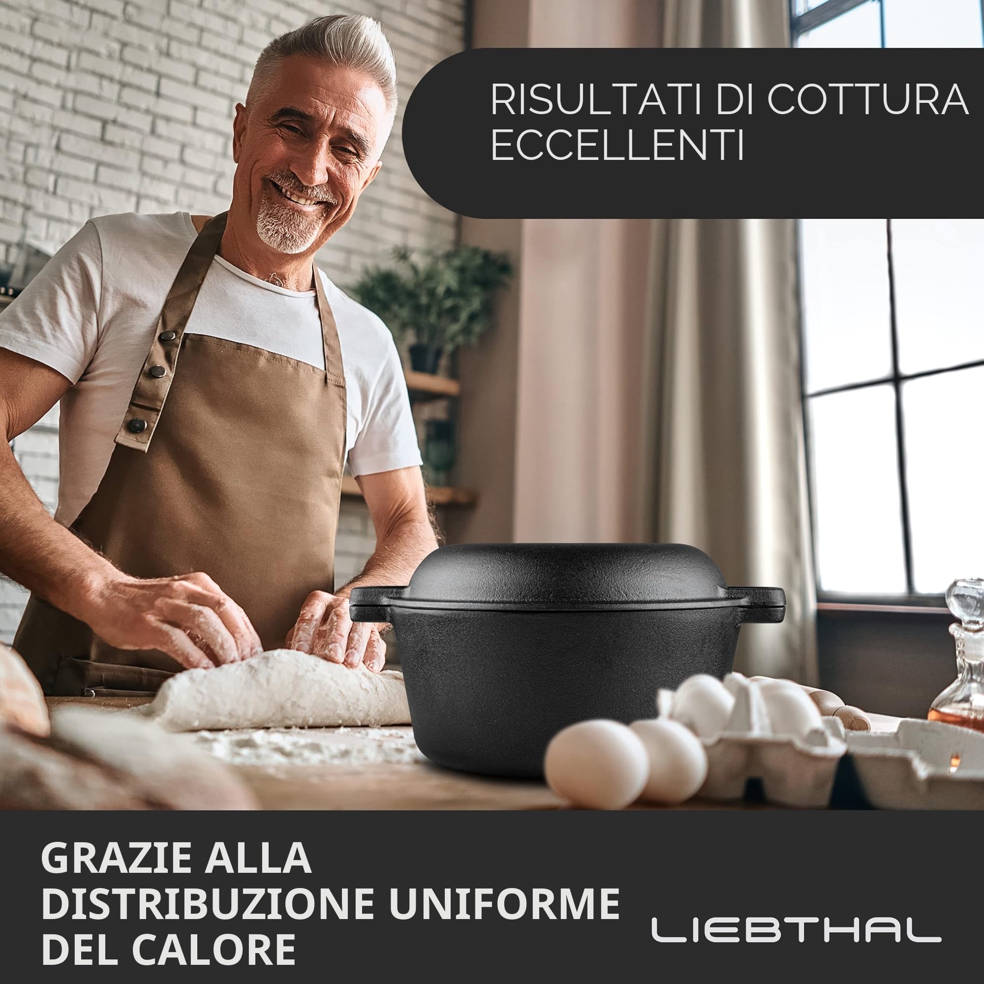 LIEBTHAL Pentola in Ghisa per Cuocere il Pane - Robusta Con Inserto in Silicone Antiaderente Su Misura - Stampo Con Coperchio 4,6 L - per Arrosto