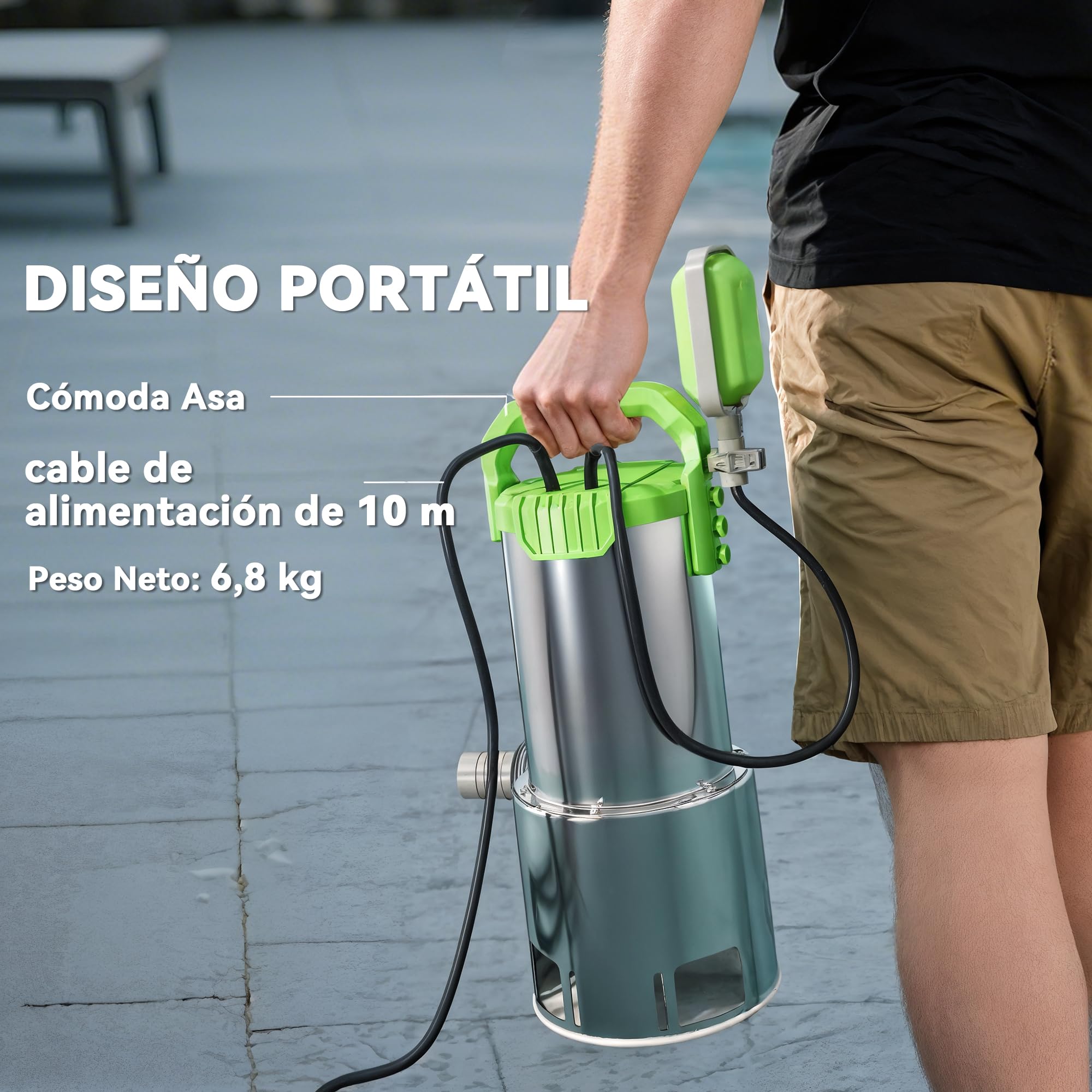 Outsunny Bomba Sumergible Aguas Residuales 1100W 18000 l/h con Interruptor Flotador