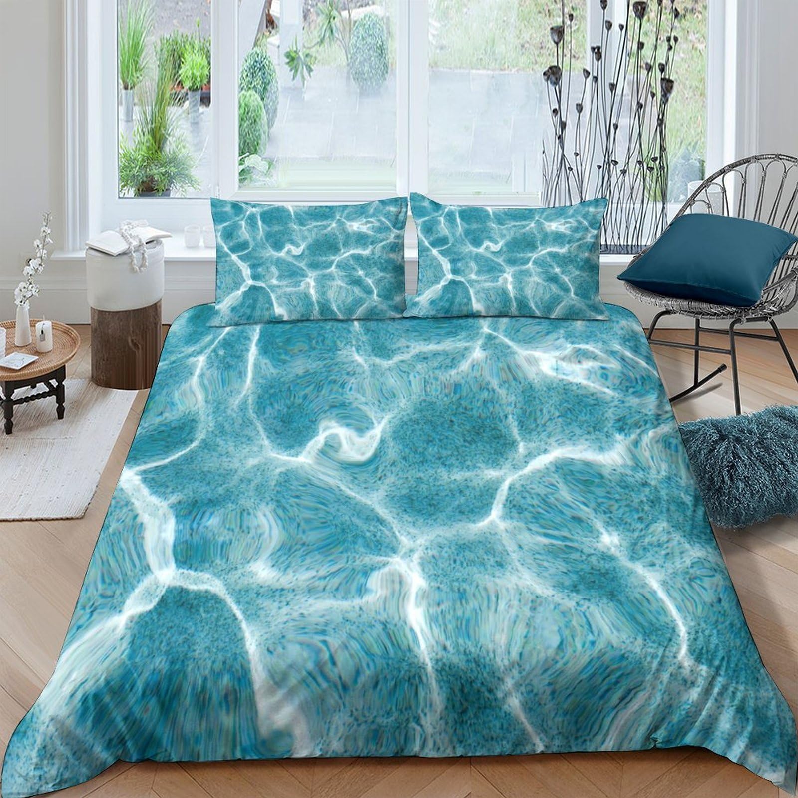 Ctjqhvkz Style-4 3D Printed Pool Water Reflection Fitted Sheet Microfiber Soft Mattress Cover For Bedroom Guest Room Decor Single（135X200cm）