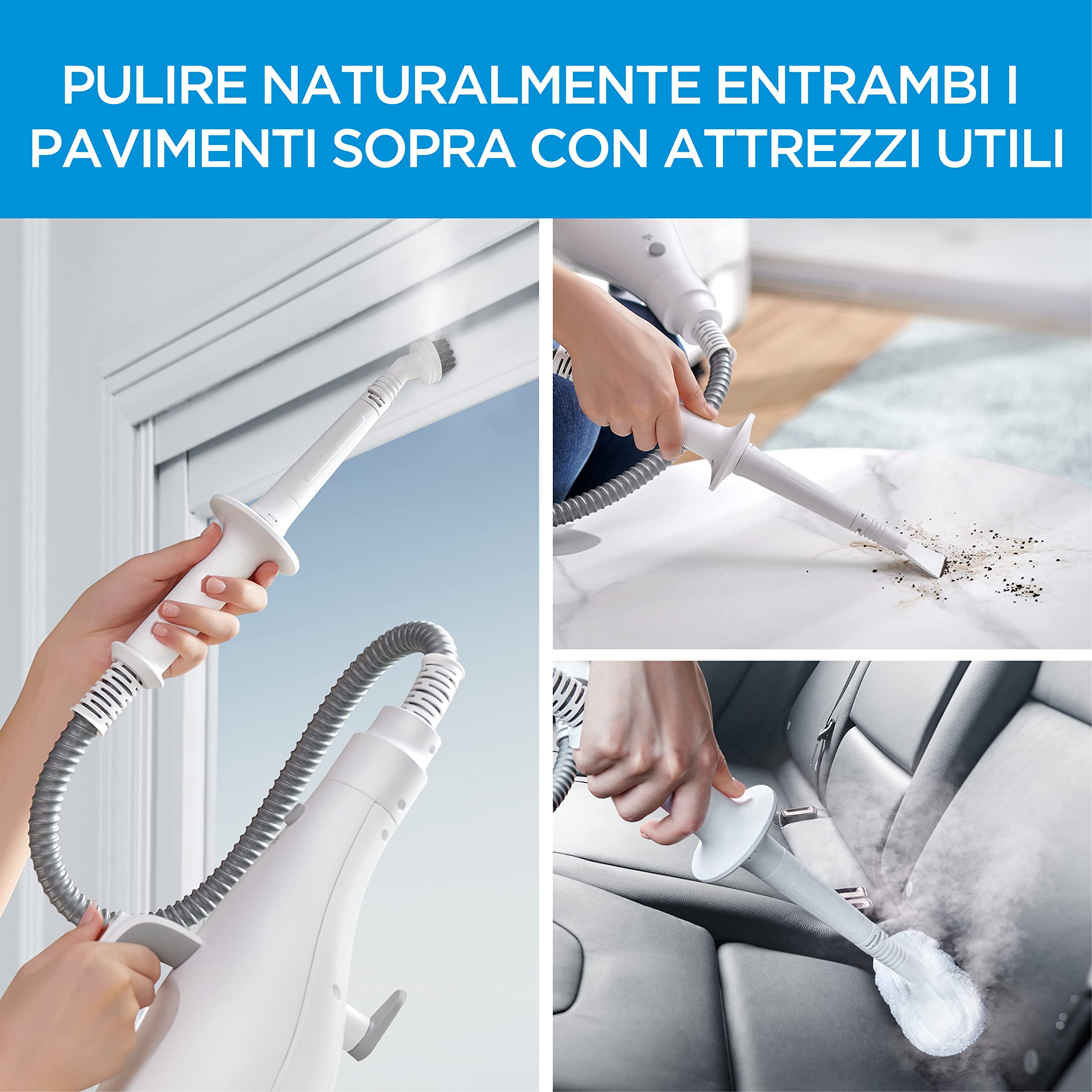 Midea MSM2115WW Scopa a Vapore, Lavapavimenti a Vapore 10 in 1, Uccide il 99,9% di Batteri senza Residui Chimici, Soddisfa Varie Scene di Pulizia; Bianco e Argento