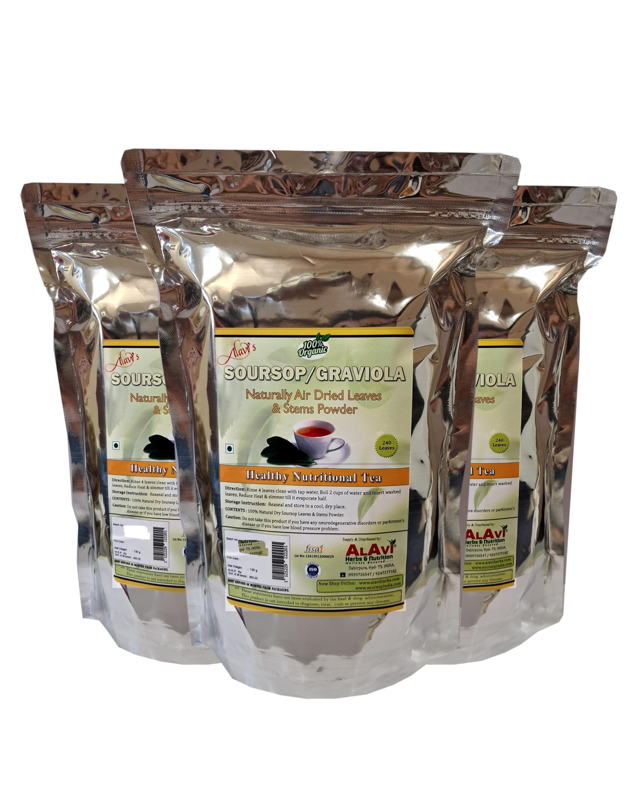 Alavi's Soursop / GRAVIOLA 240 Dry Leaves with Stems Powder (Pack of 3)