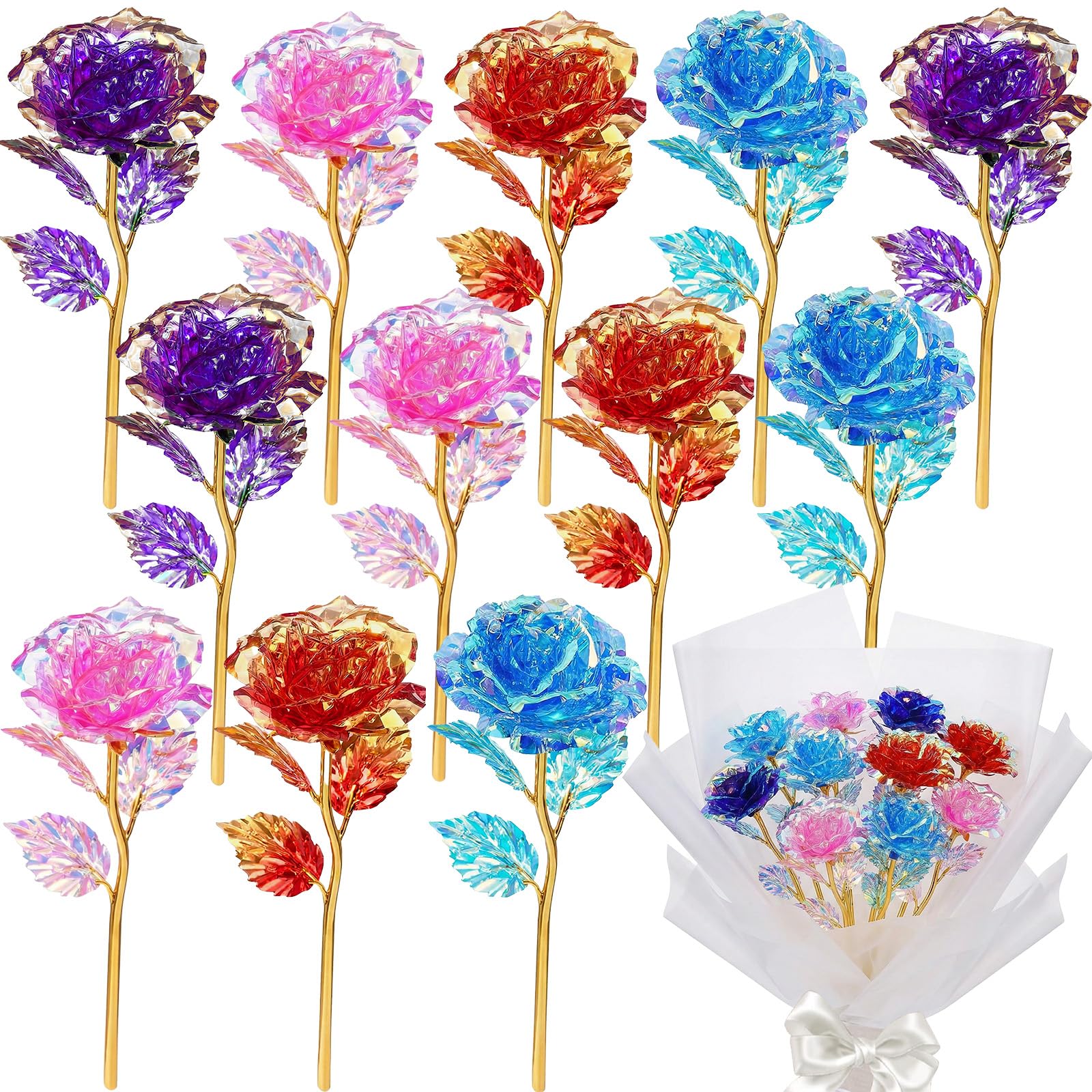 Amazon.com: Wowagoga 12 Pcs 24K Galaxy Rose Artificial Flowers, 4