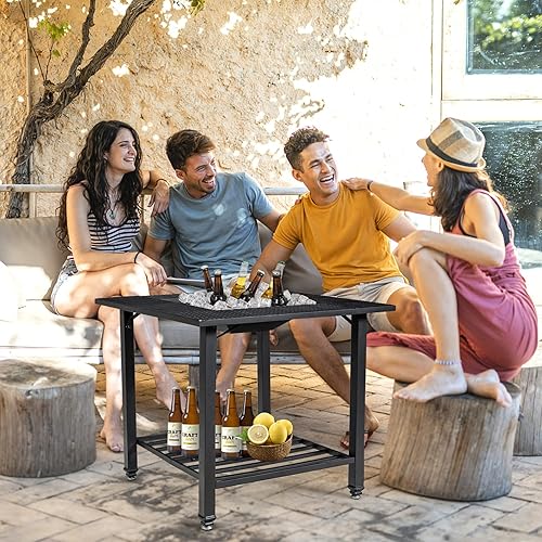 Miniatura 7 de Tangkula Pozo de fuego 4 en 1 para exteriores, de metal resistente, cuadrado de leña con cubierta de pantalla de chispas, tapa extraíble, rejilla de