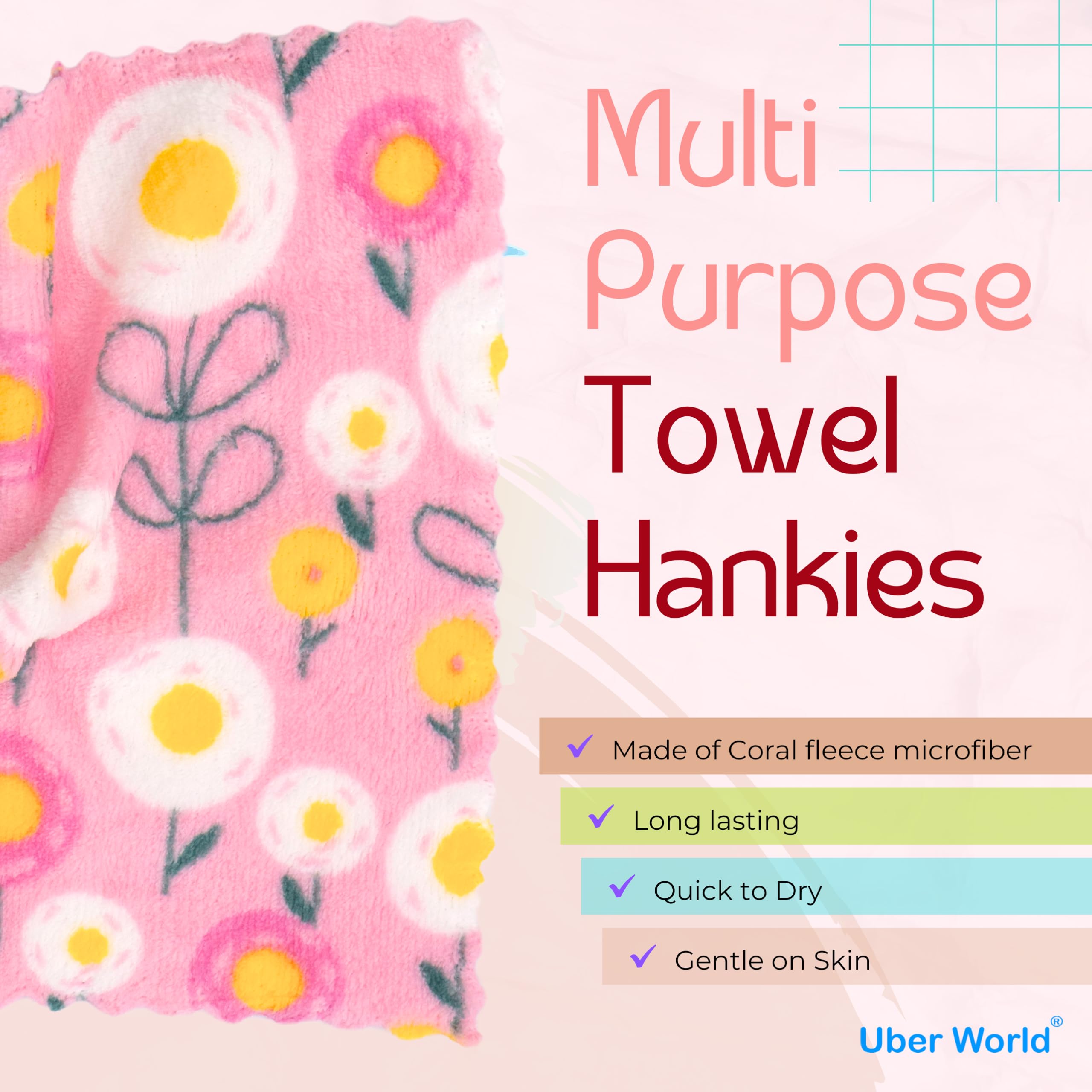 Uber World Handkerchief for Women | Face Towels | Handkerchief for Kids | Kerchief for Women | Hanky for Women | Hanky of Kids | Ladies handkerchief | Handkerchief for women cotton | Flower Print - Image 2 thumbnail