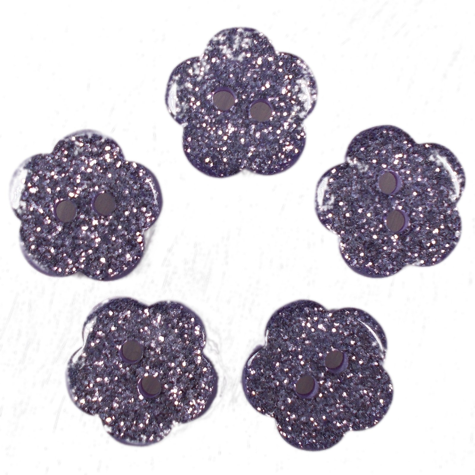 Push The Button Lilac Colour Glitter Flower Shape Buttons 10Mm Pack Of 5 (Lilac)