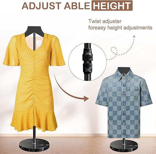 Miniatura 5 de OLV Torso de maniquí con base de mármol, soporte de exhibición de camisa ajustable de 18 a 34 pulgadas para tienda de vendedores, perchero de ropa