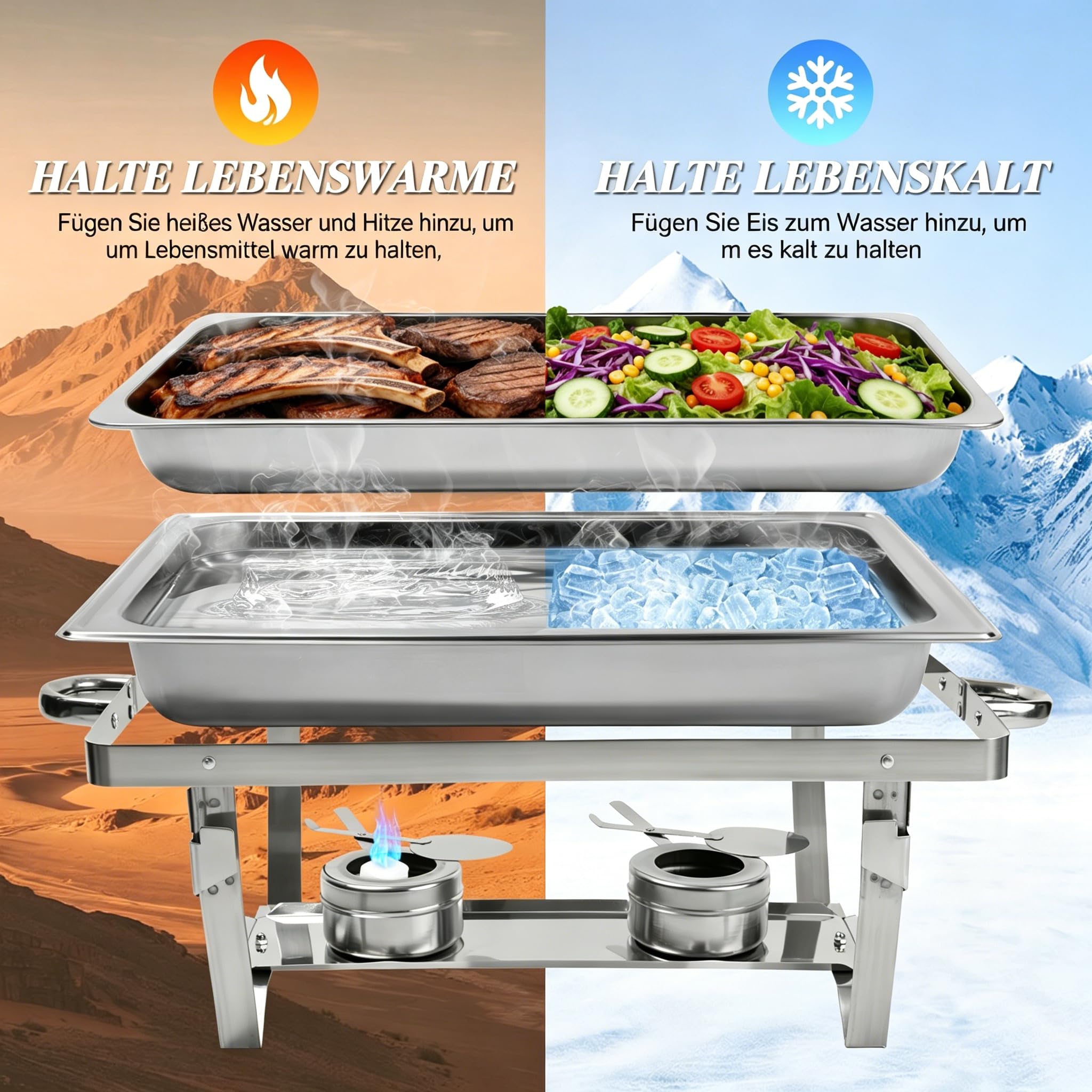 Chafing Dishes für Buffet 9 QT 4er Pack 7 Behälter, [Behälter in verschiedenen Größen] Catering-Chafing-Dish mit Deckeln, Behältern und Brennstoffhaltern – Buffet-Wärmer [Robust und langlebig] für Par