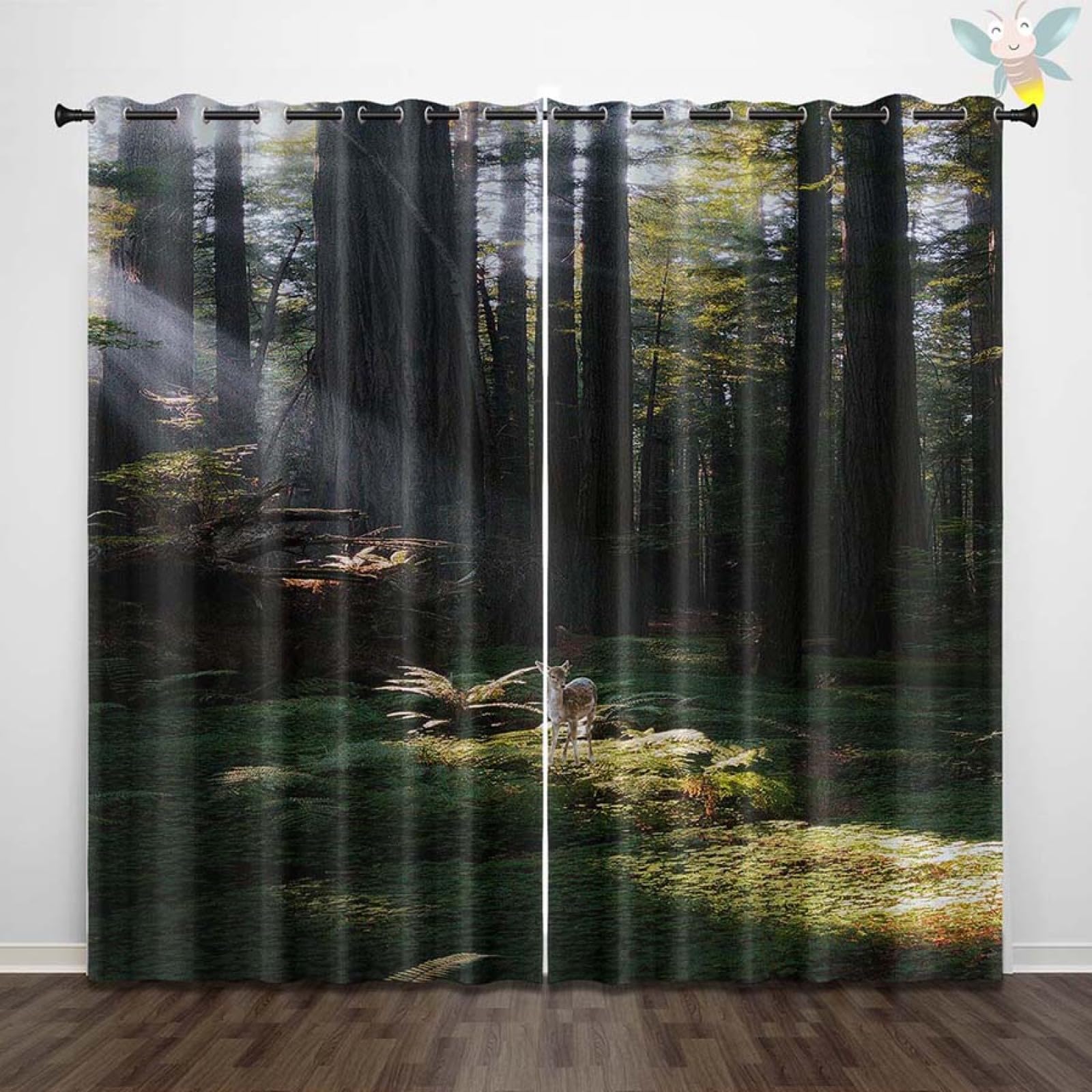 Blackout Eyelet Curtains Black Green Animals Thermal Blackout Curtains for Bedroom Living Room Black Out Curtain Reduce Noise Eyelet Curtins Durable Polyester Thick Window Curtain 2x75x166cm