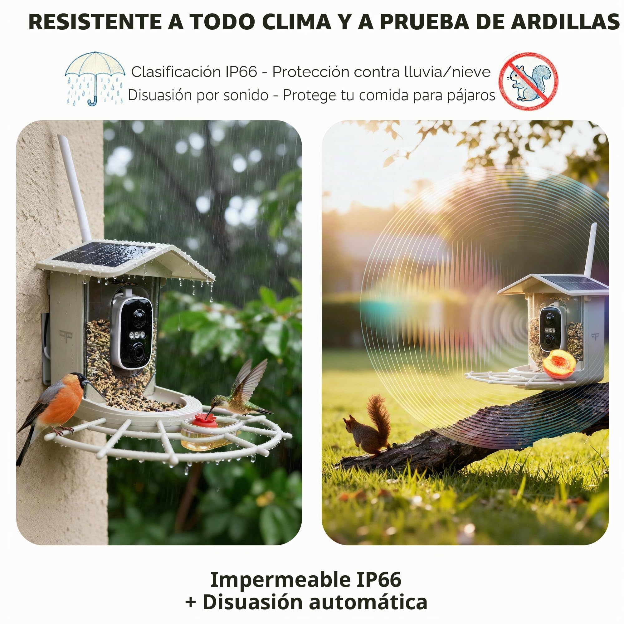 Origem Comedero Pajaros Exterior Paja de Trigo,1,7 L Solar Comedero Pajaros Camara,Prima SD de 64 GB,Impermeable IP65, Visión Nocturna 2K HD, AI Identifica 10000+ Pájaros, Notificación Instantánea