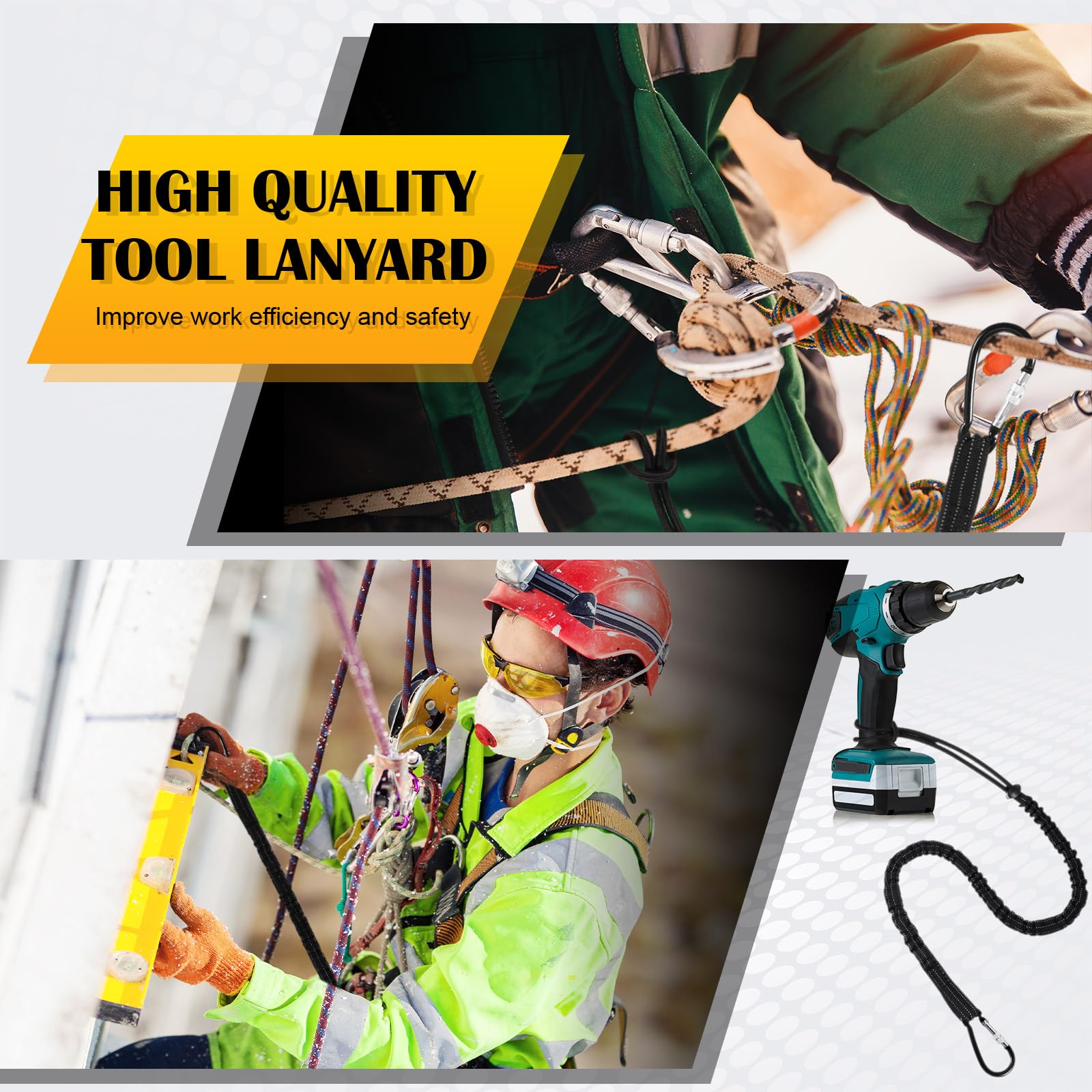 Heavy Duty Coiled Tool Lanyard With Carabiner Clip, Safety Tether For Tools Durable And Flexible Design Red