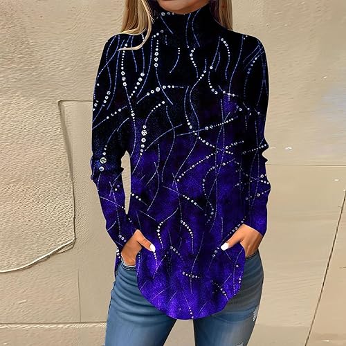 Miniatura 2 de Womens Fall Tops Turtleneck Printed Pullover Long Sleeve Casual Tops Vintage Loose Fit Sweatshirts Y2k Fashion Shirt