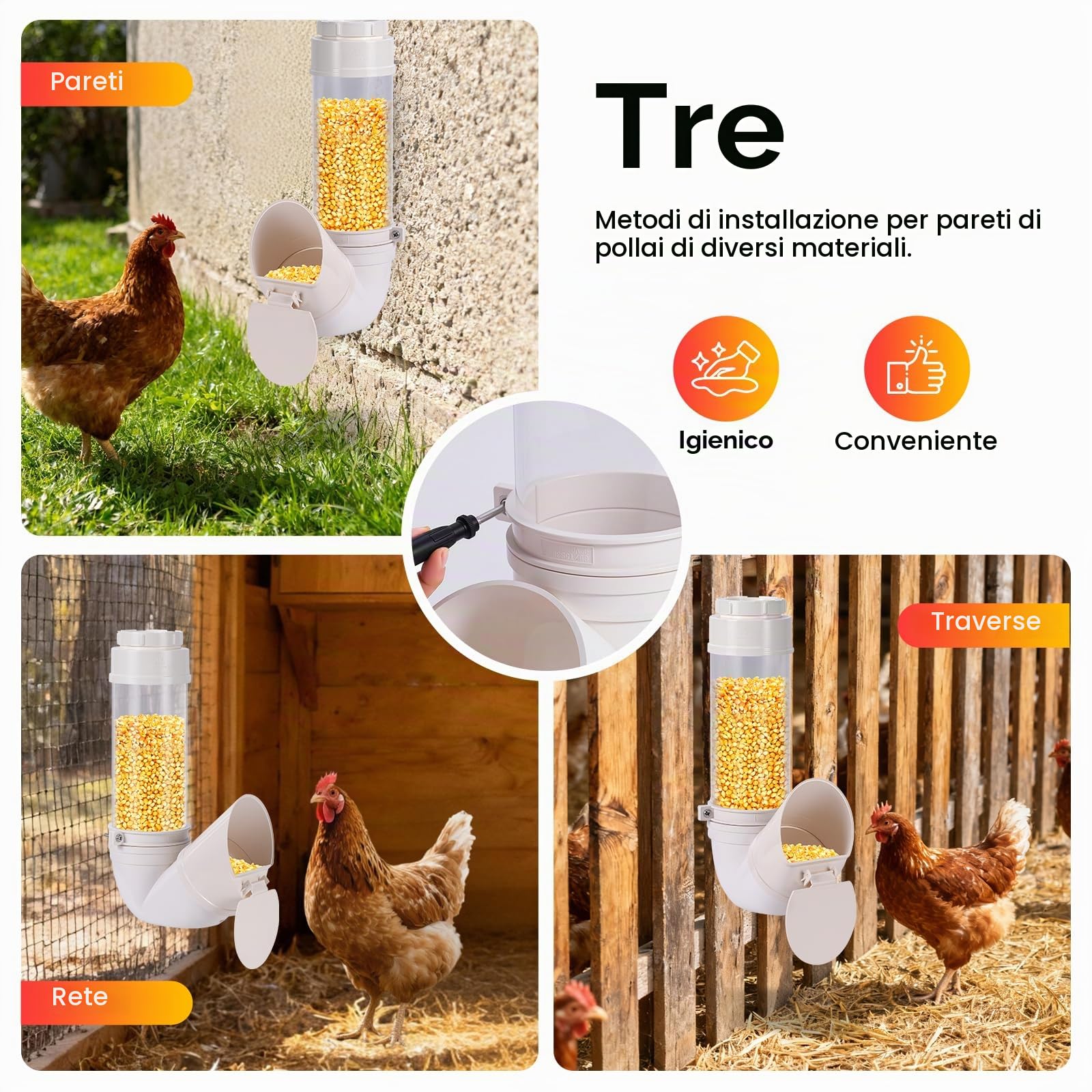 Mangiatoia Automatica per Polli, Tubo in Pvc da 4 Litri Alimentatore per Pollame Visibile e Senza Sprechi per Polli, Anatre, Tacchini e Oche