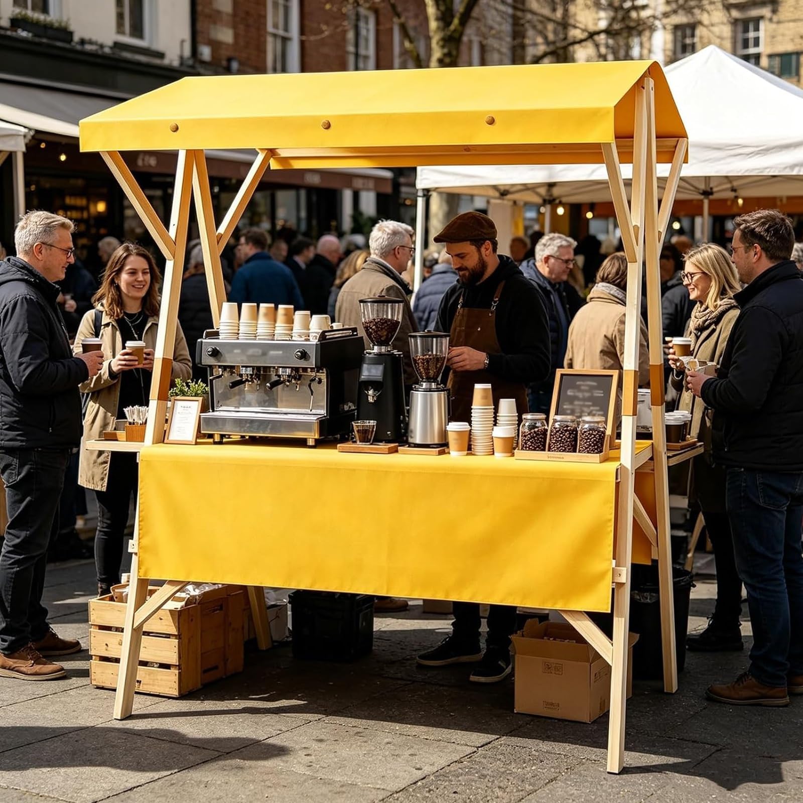 Banco da Mercato Portatile, Carrello Pieghevole per Venditori Ambulanti con Tettuccio e Ruote, per Strade, Eventi, Mercati Agricoli e Fiere Artigianali, Portata 440 Lbs(Yellow,59in/150cm)