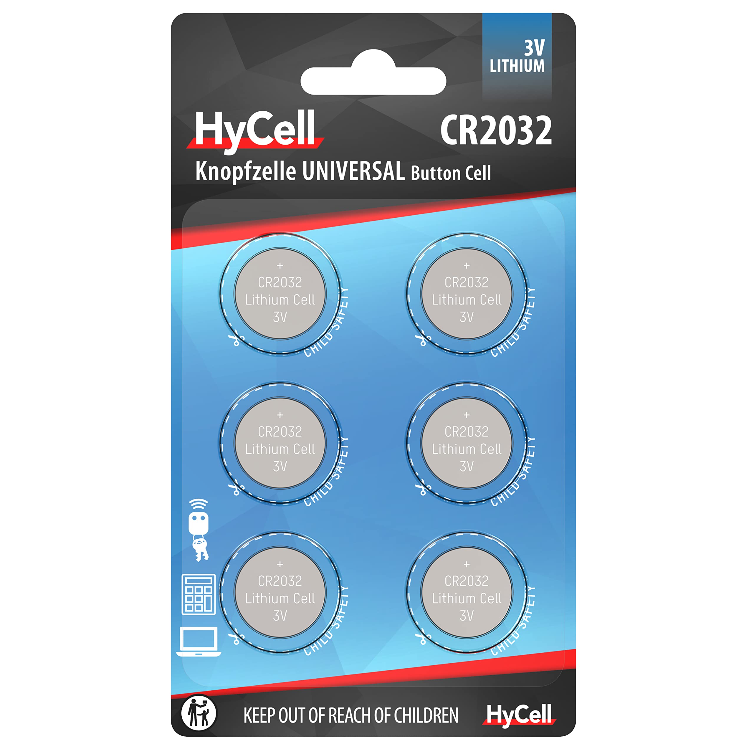 HyCell 1516-0026 Button Cell CR2032 3V 200mAh Lithium Pack of 6