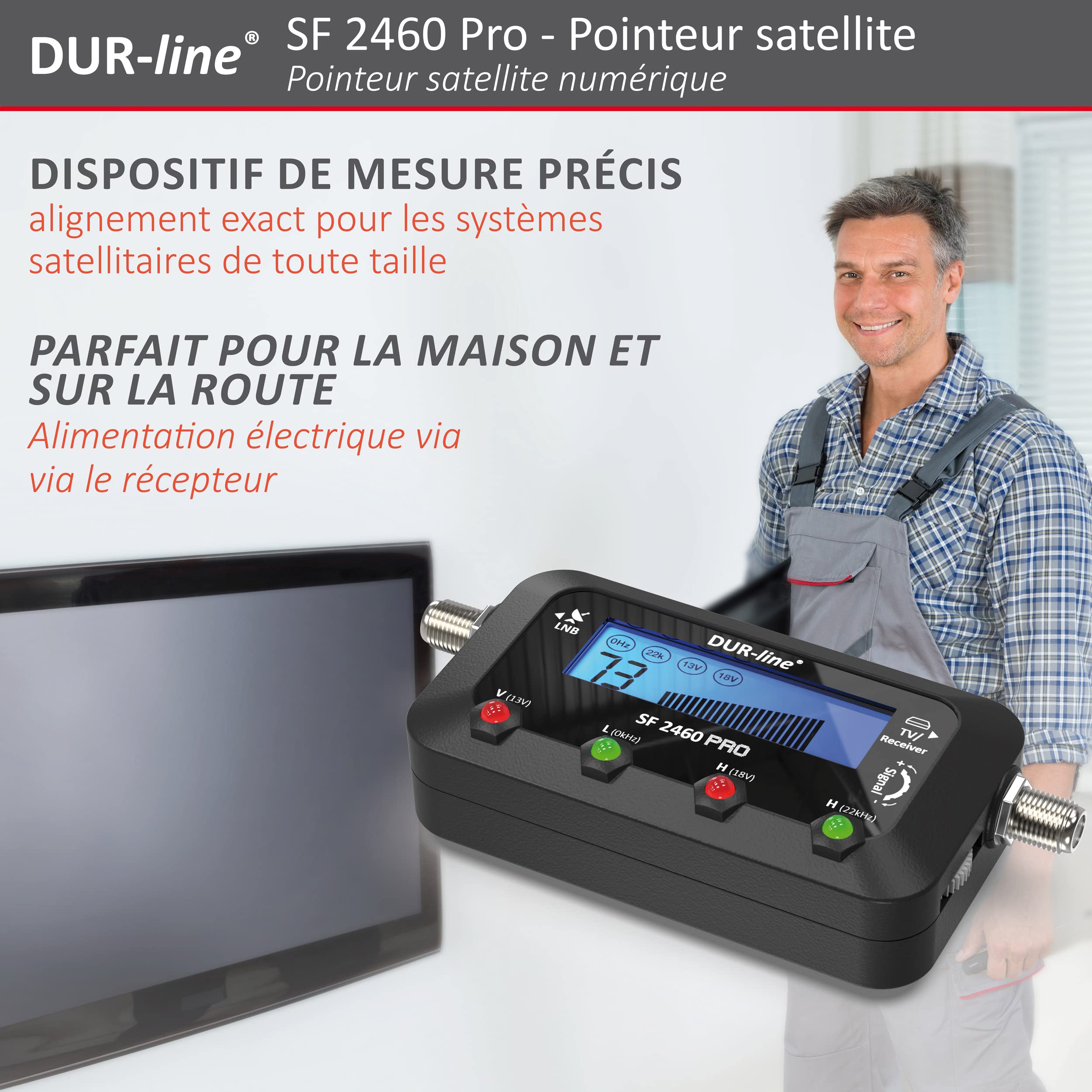 Dur-Line SF 2460 Pro Pointeur Satellite Appareil de Mesure avec câble F Signal sonore écran LCD Astra Hotbird