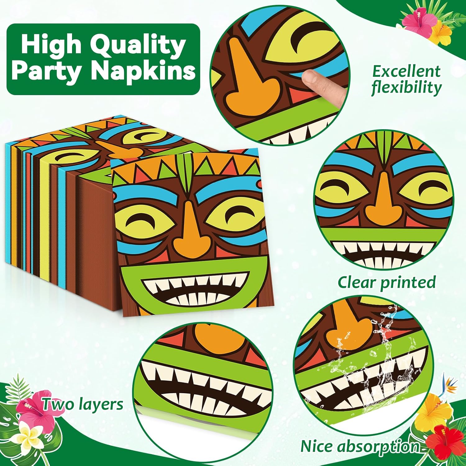 50Pcs Hawaiian Luau Party Oval Paper Plates 11 Inch Luau Summer Plates and Napkins for Tropical Tiki Themed Decorations Disposable Serving Trays for Summer Beach Aloha Birthday Tropical Party Supplies image 4