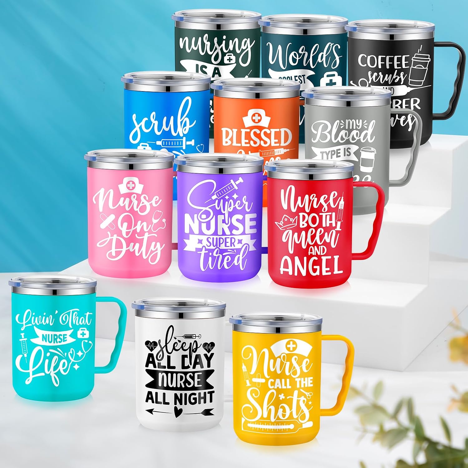 Ziliny 2026 Nurse Gifts Bulk Nursing Travel Coffee Mug 17 oz Nurse Appreciation Cups Stainless Steel Insulated Tumbler with Handle for Graduation Friends Coworker(Chic)