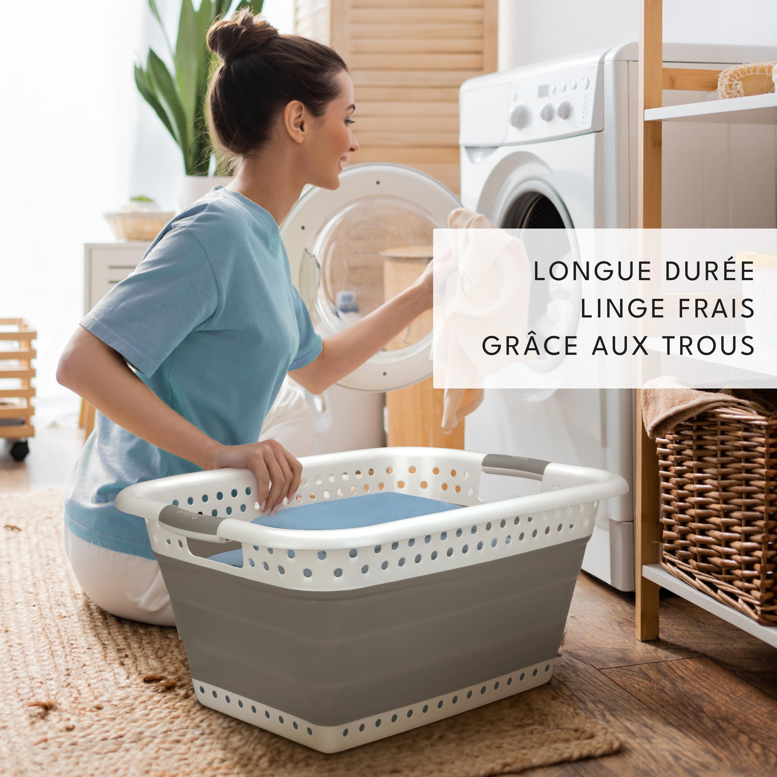 Lot de 2 Panier a linge pliable plastique - 2x 36 litres | Usage Universel I à linge pliables I Bassine linge retractable I Paniere retractable Laundry basket Panière pliante Corbeille