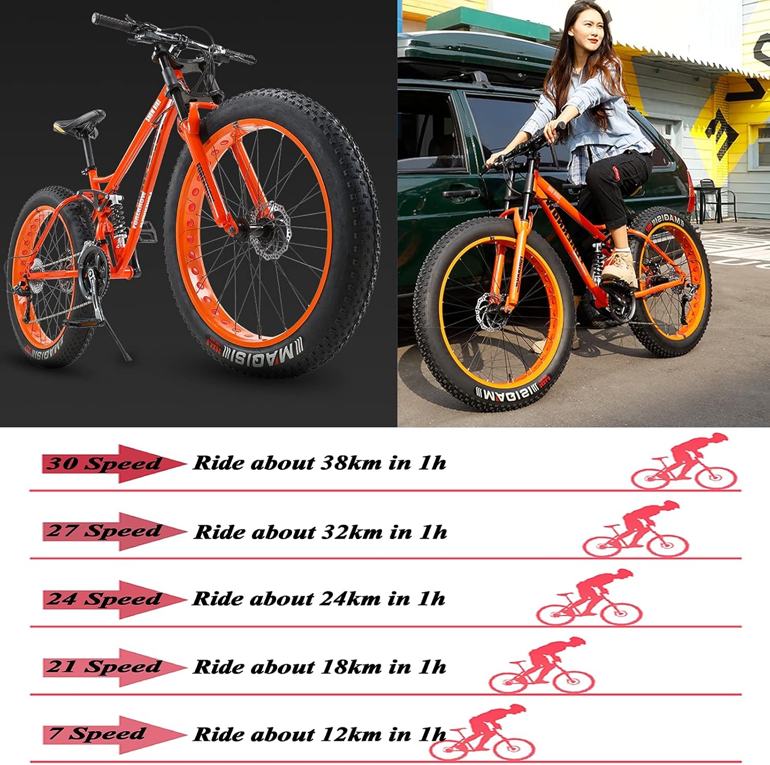 マウンテンバイク自転車ファット タイヤ バイク男性女性26 インチ ホイール4 インチ ワイド ノビー タイヤビーチ スノー マウン