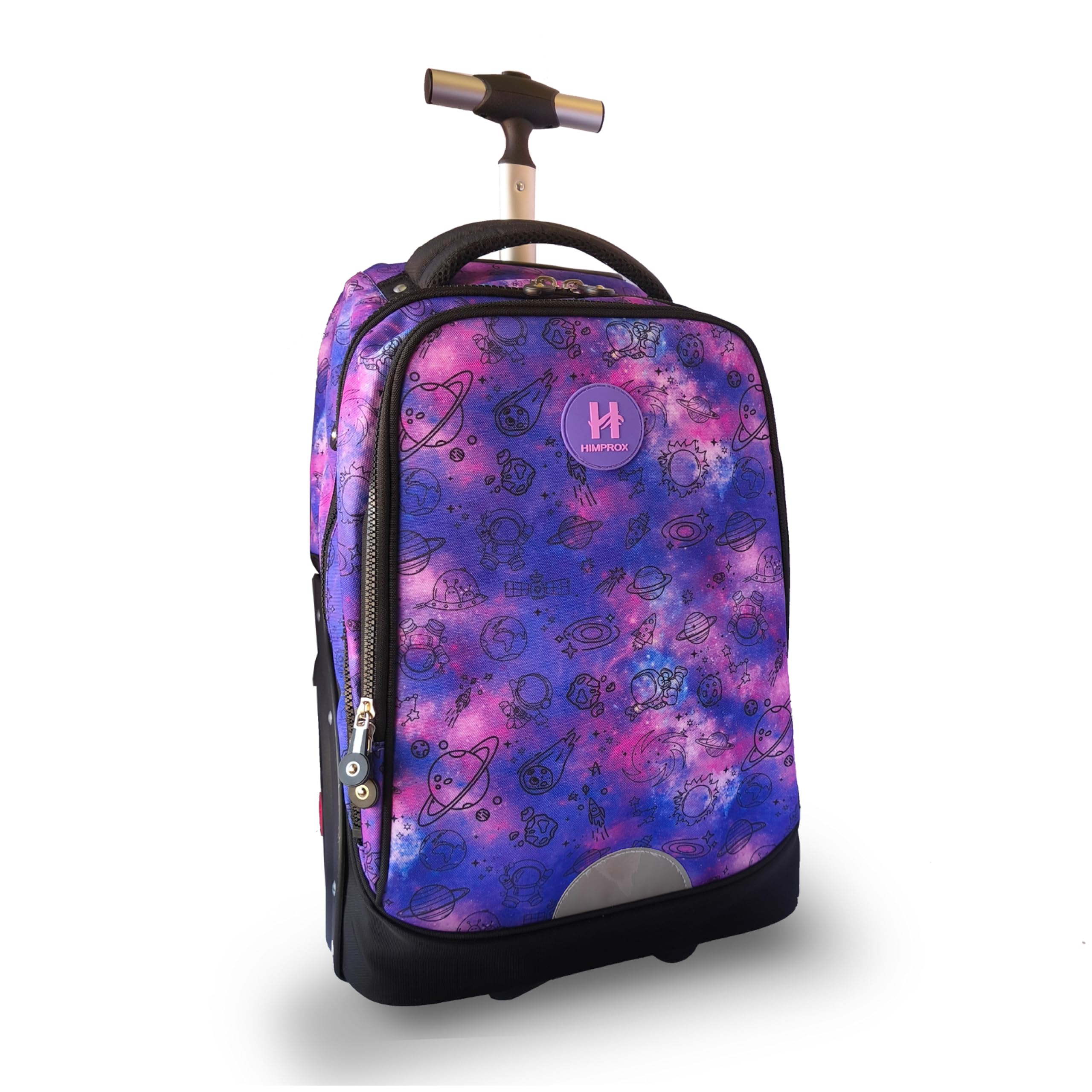 Mochila Escolar con Ruedas, Diseño Galaxia, 40L, 40 x 30 x 15 cm, Morado, con Compartimento para Portátil 15", Ruedas Silenciosas