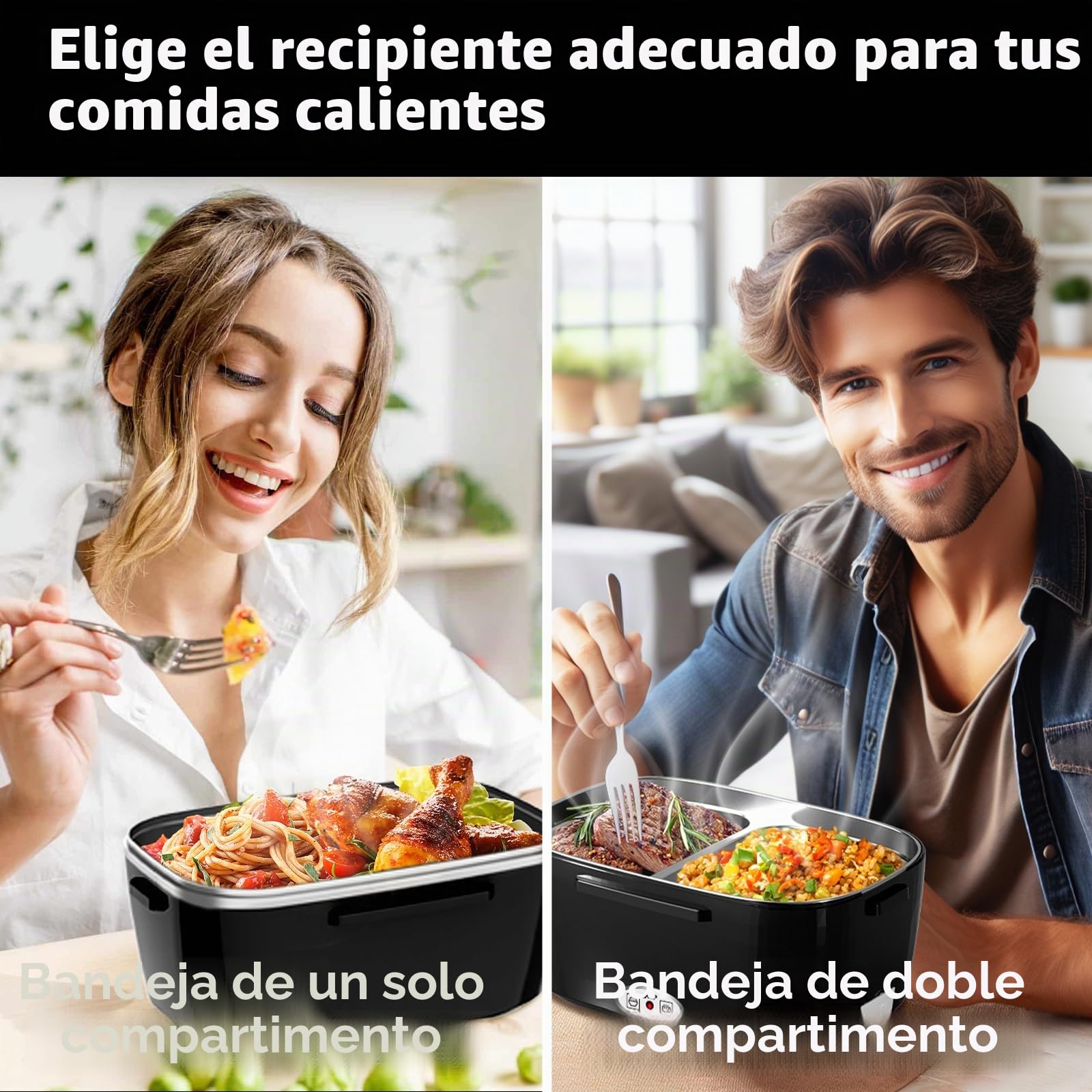 SOOOEC Lonchera eléctrica con calefacción de 100 W, 3 en 1, de calentamiento rápido, portátil, para adultos, 12 V/24 V/220 V con 2 contenedores (individual y compartimento) para coche, camión, oficina