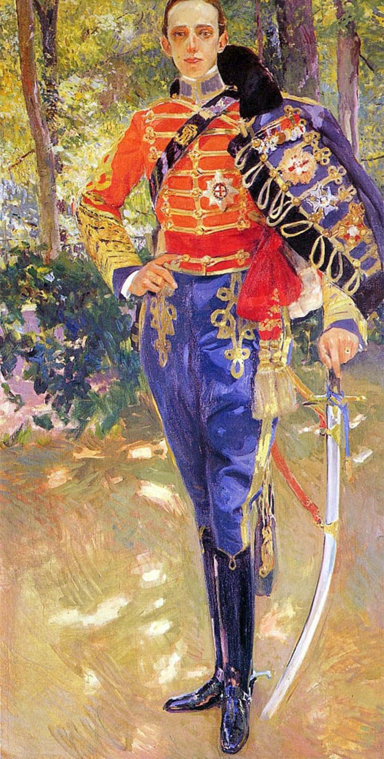 Tableau Alphonse XIII hussards par Sorolla, impression d'art murale 60x90cm pour salon