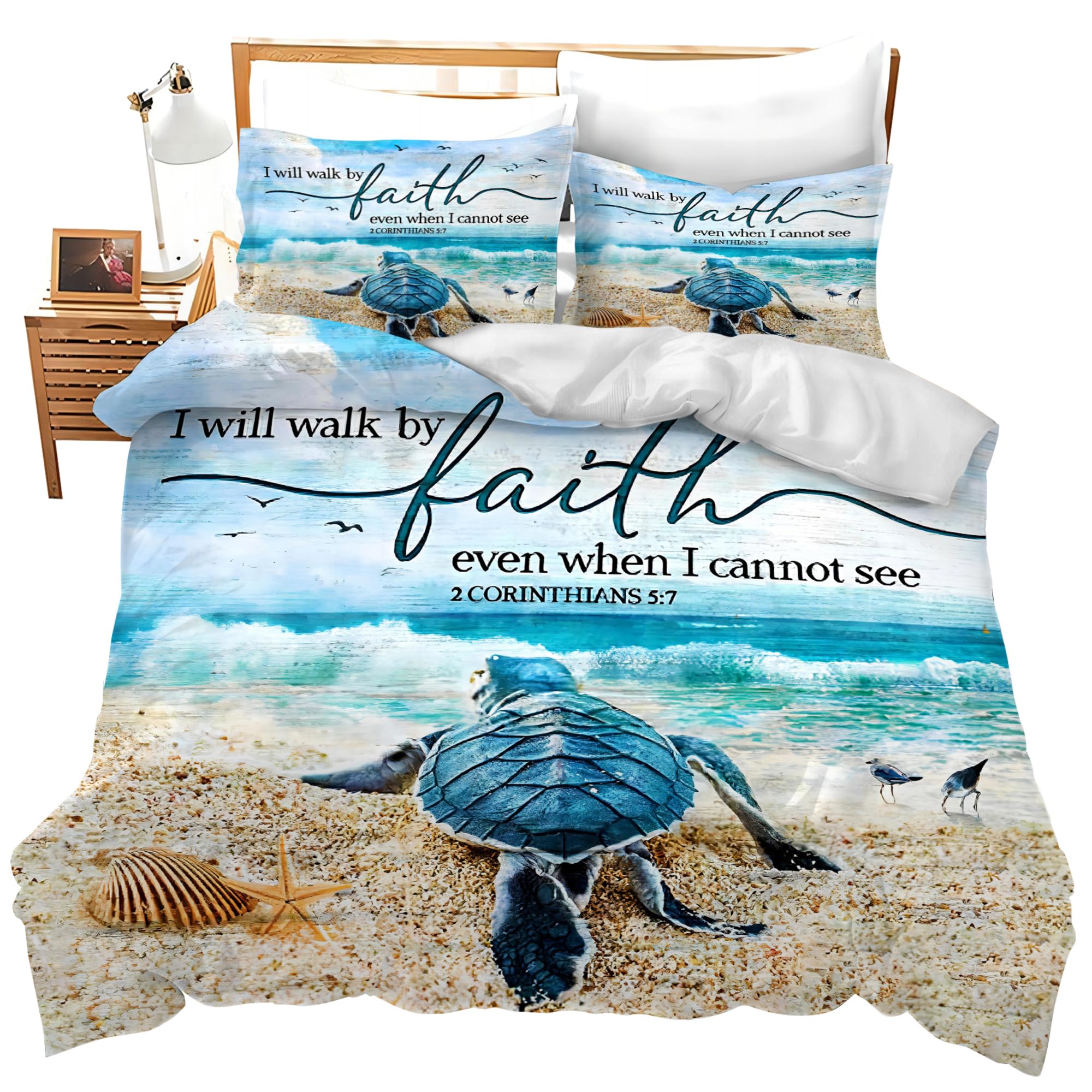 jerkboo Sea Turtle Bedding Set Ocean Nautical Duvet Cover Twin Full Queen King Size Comforter Cover for Kids Adults Men Women Beach Theme Quilt Cover Decorative Soft Bedding Set with 2 Pillowcases