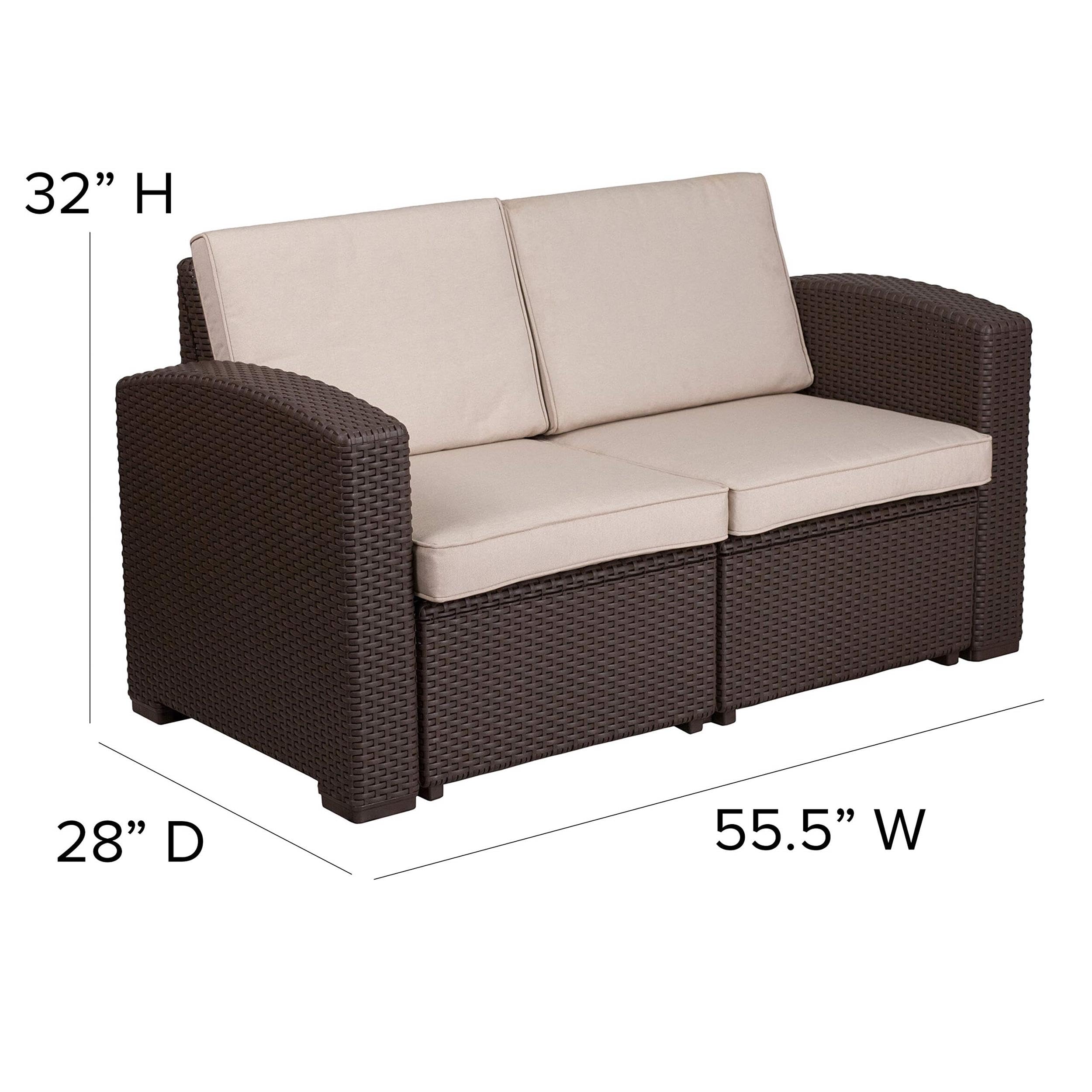 Flash Furniture Divanetto Seneca in finta rattan marrone cioccolato con cuscini beige resistenti a tutte le condizioni atmosferiche