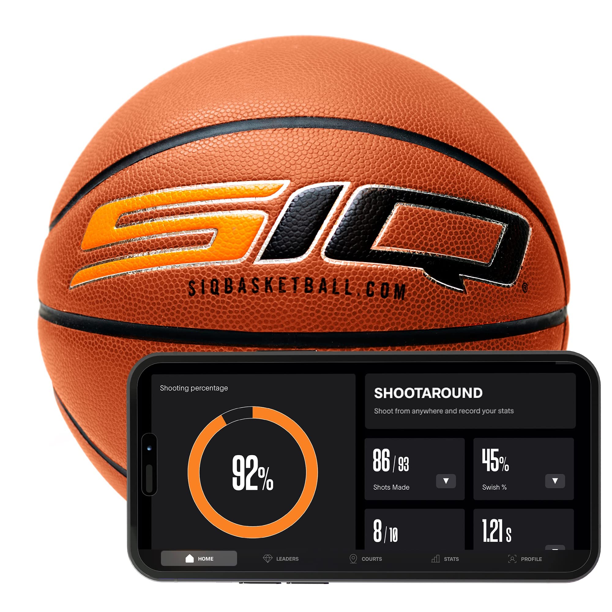 Photo 1 of SiQ Smart Basketball & App - Shoot Better Now - Interactive AI Outdoor/Indoor Shot Training Equipment - Practice Aid for NBA-Level Shooting for Basketball Players - Pro Leather Ball Youth/Women’s Size 6 + 12M Subscription Indoor