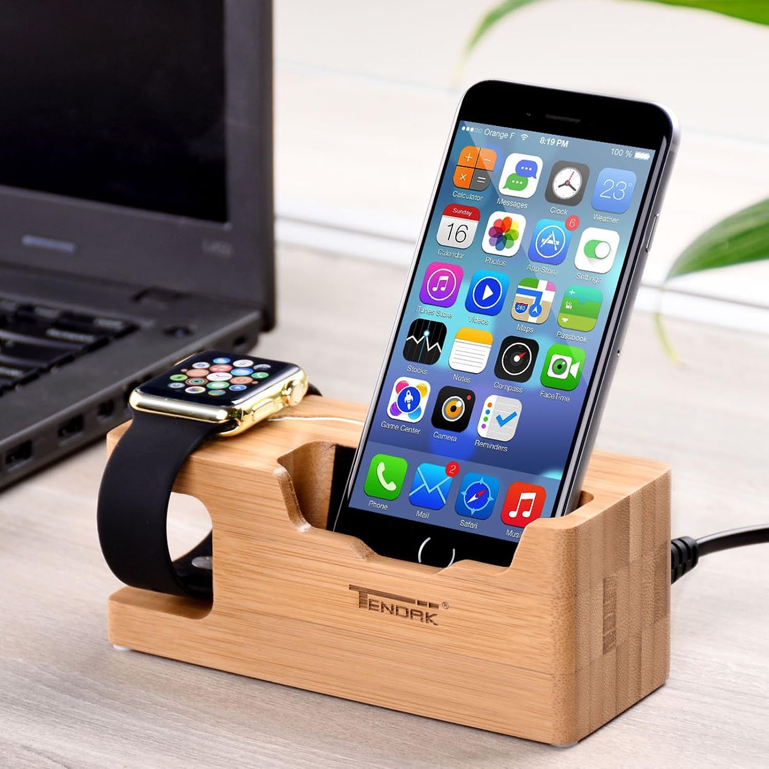 USB Charging Stand - Tendak Phone Stand with 3 USB Port Bamboo Wood Charging Dock Station for 38mm and 42mm Apple Watch & iPhone 6 6 Plus 5S 5 7 7 Plus and Other Smartphone, AS-062-VC
