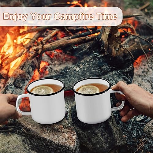 Miniatura 5 de TeamFar Juego de 6 tazas de café esmaltadas de 12 onzas, tazas de té blanco para campamento, picnic, uso doméstico, no tóxicas y portátiles, diseño