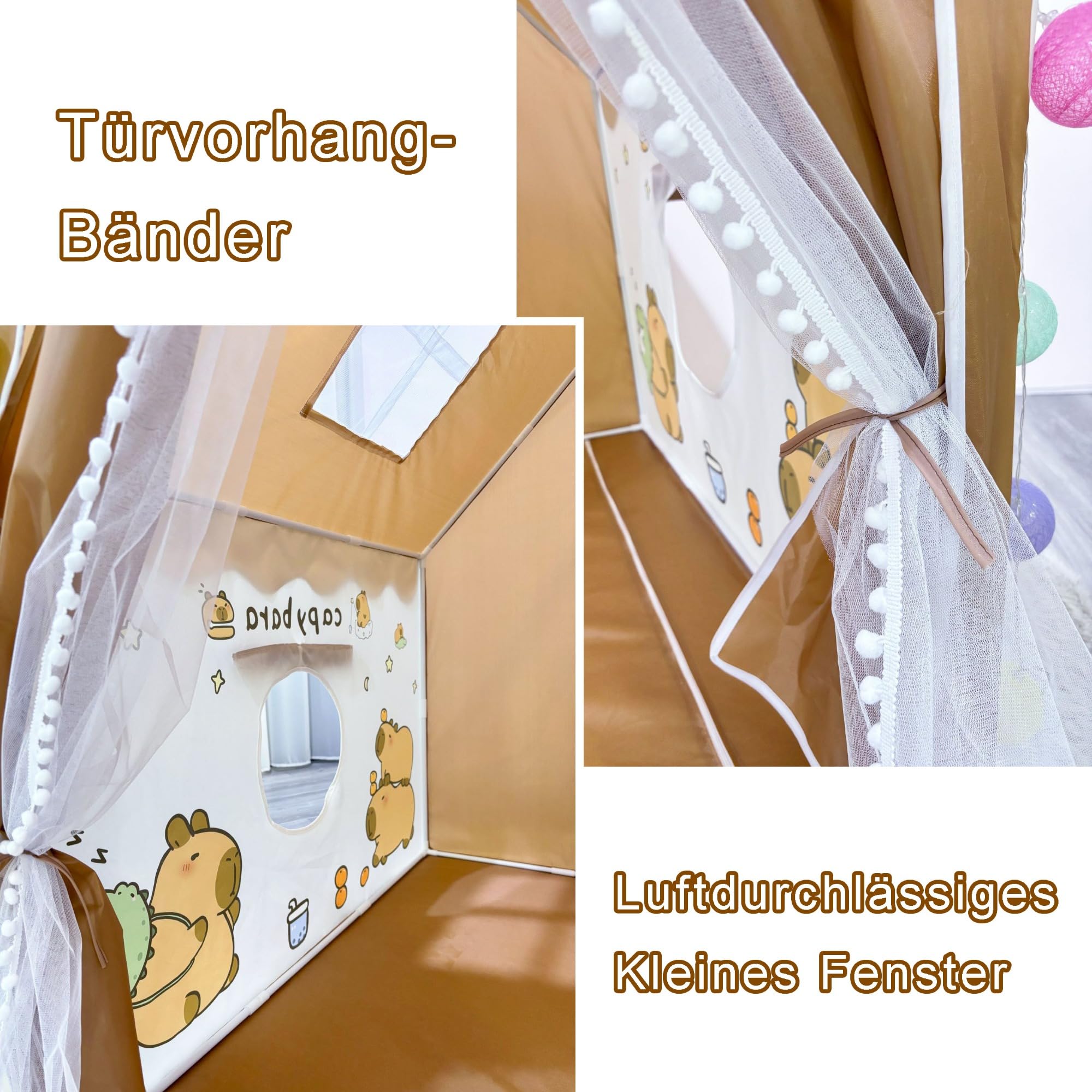 Spielzelt Kinder Indoor mit Zeltunterlage, 120 * 100 * 130 cm Capybara-Motiv Zelt Kinderzimmer, Spielzelte für Kleinkinder ab 3 Jahre (Mit Zeltunterlage)