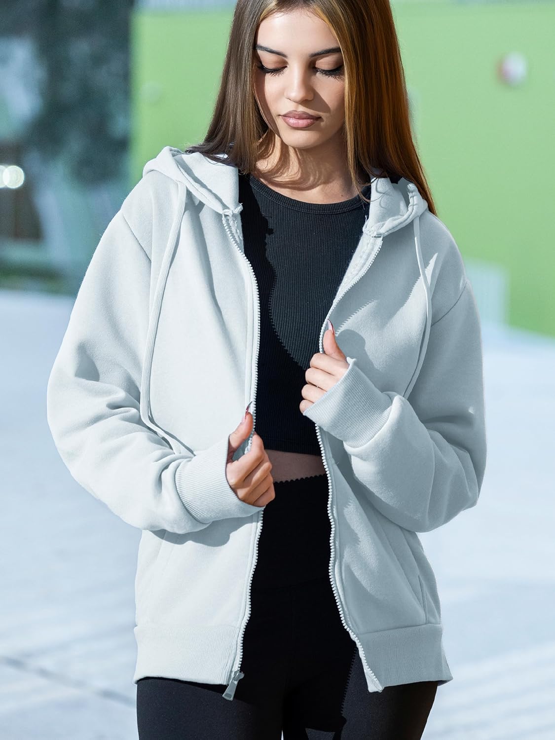 Oversized Zip Up Hoodie for Women, Soft Fleece Cotton Blend, Cozy Full Zip Sweatshirt - Image 7