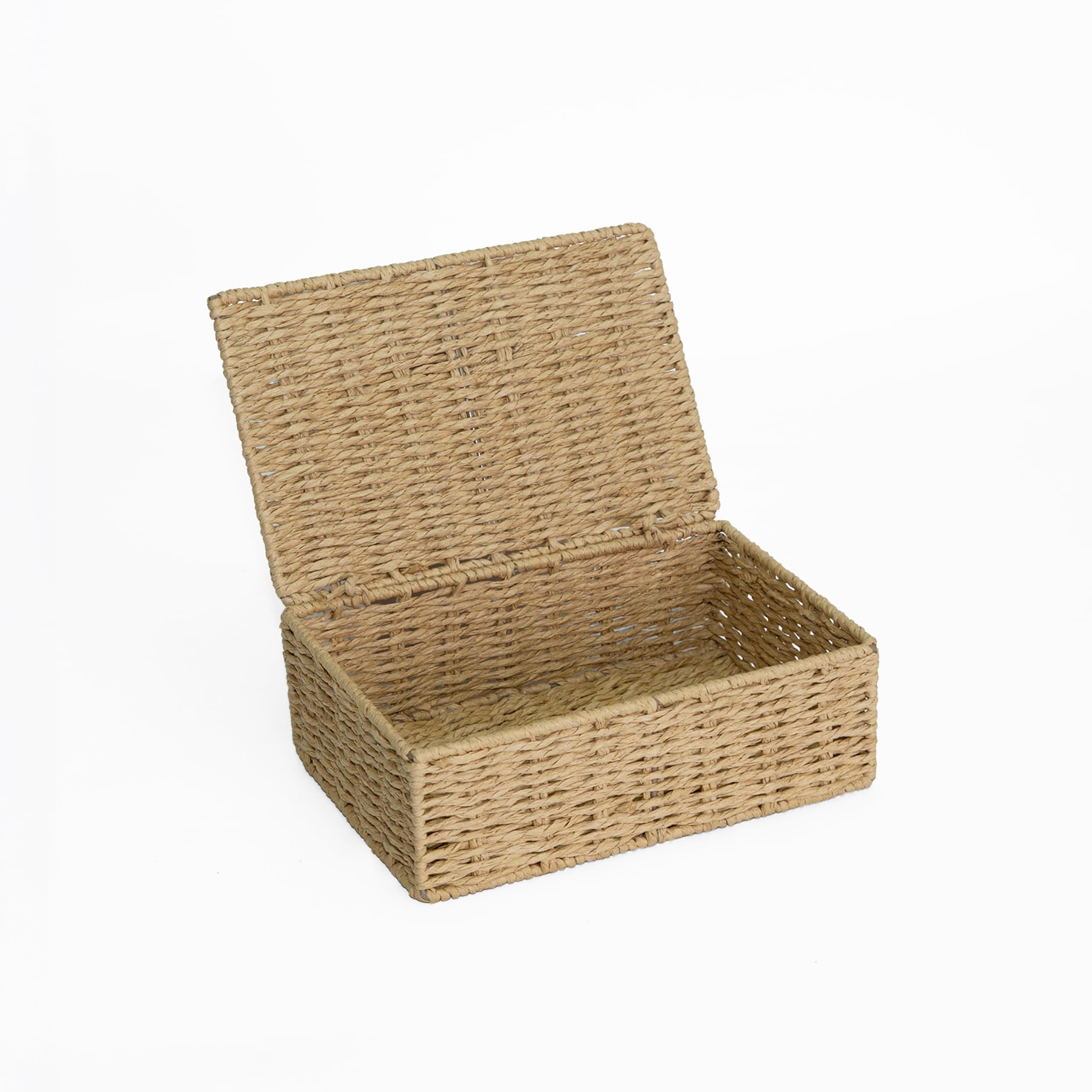 Wickerfield Paper Rope Storage Hamper Basket Box with Lid (Natural, Small)
