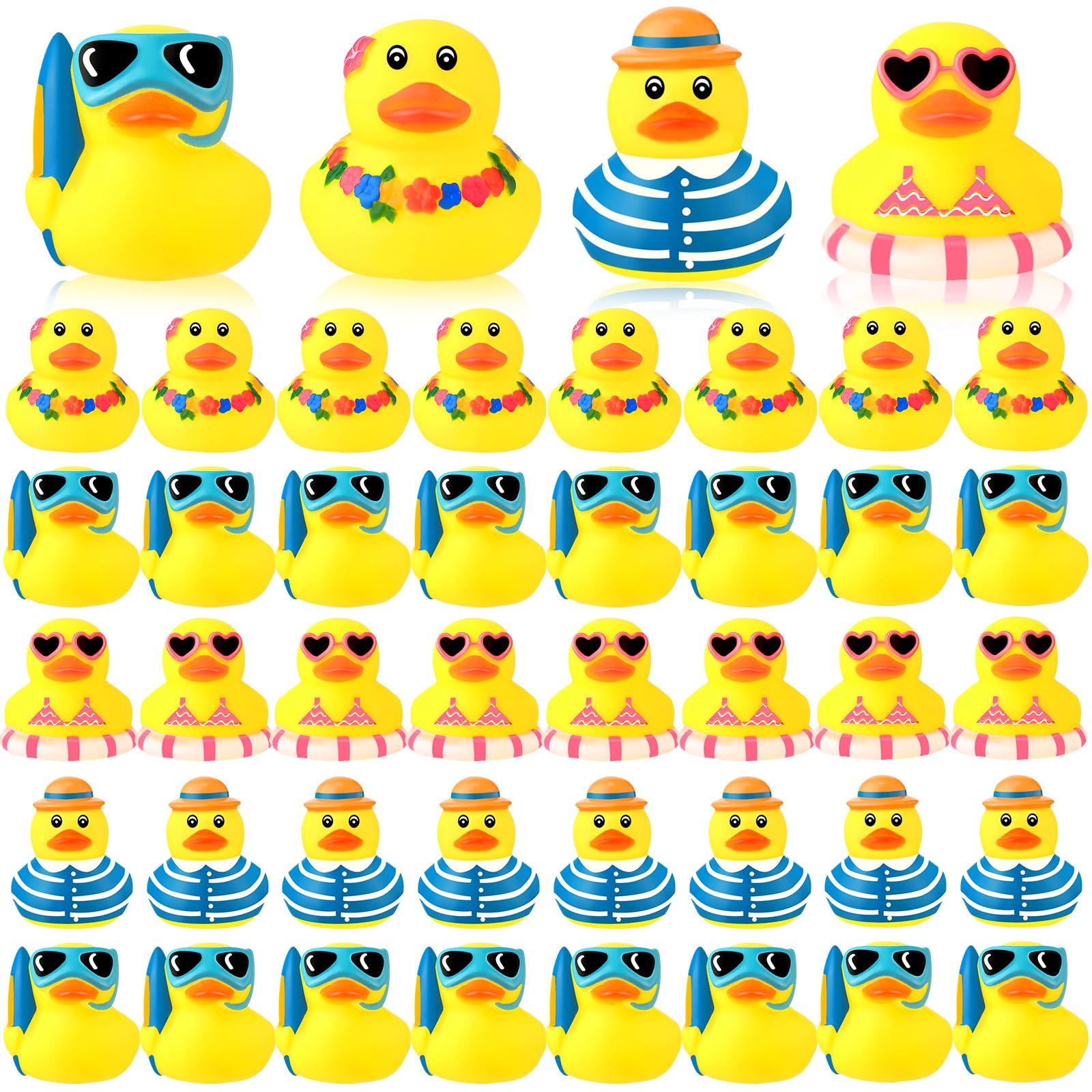 Honoson 48 Pcs Summer Beach Rubber Duckies Bulk Mini Rubber Duck Bath Toys Float Bathtub Ducky Cute Squeaky Ducky for Classroom Carnival Summer