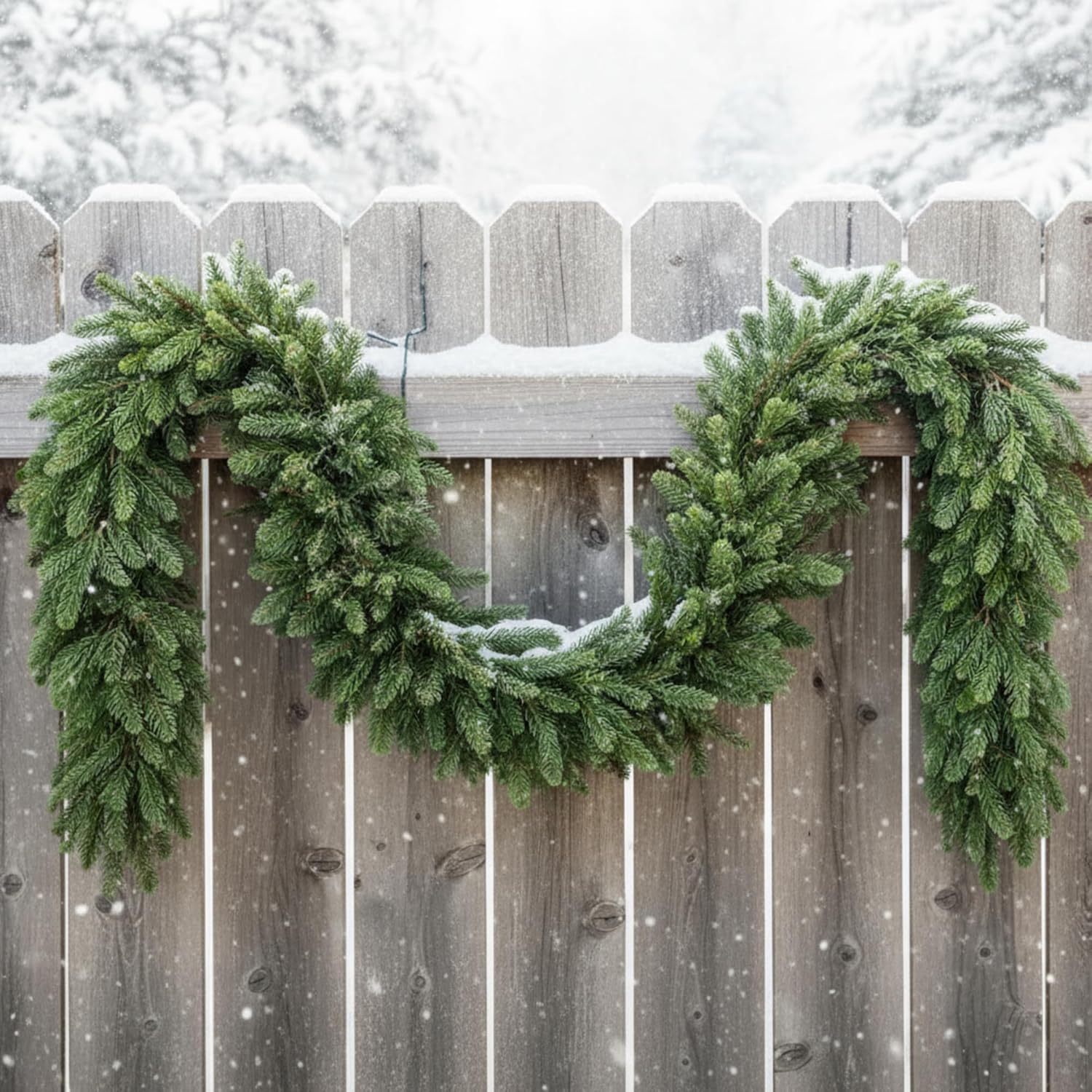 Lyrow 1 Pcs 15 ft Artificial Pine Greenery Garlands Deluxe Faux Thick Real Touch Winter Pine Garland Artificial Greenery Wreath for Table Fireplace Mantle Indoor Outdoor Christmas Decorations