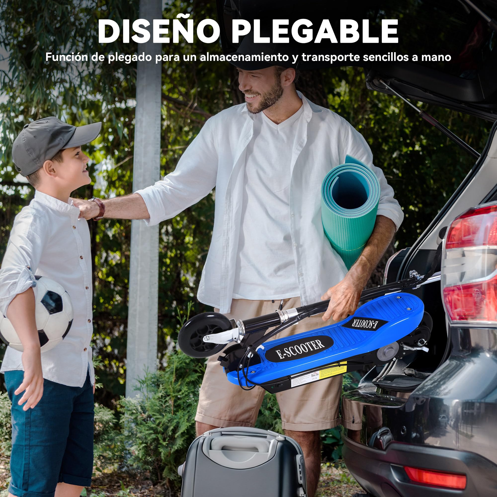 HOMCOM Patinete Eléctrico Plegable para Adolescentes 78x37x87-95cm | Velocidad de 10 km/h, Manillar Ajustable en Altura, Frenos, Carga Máx. 50 kg