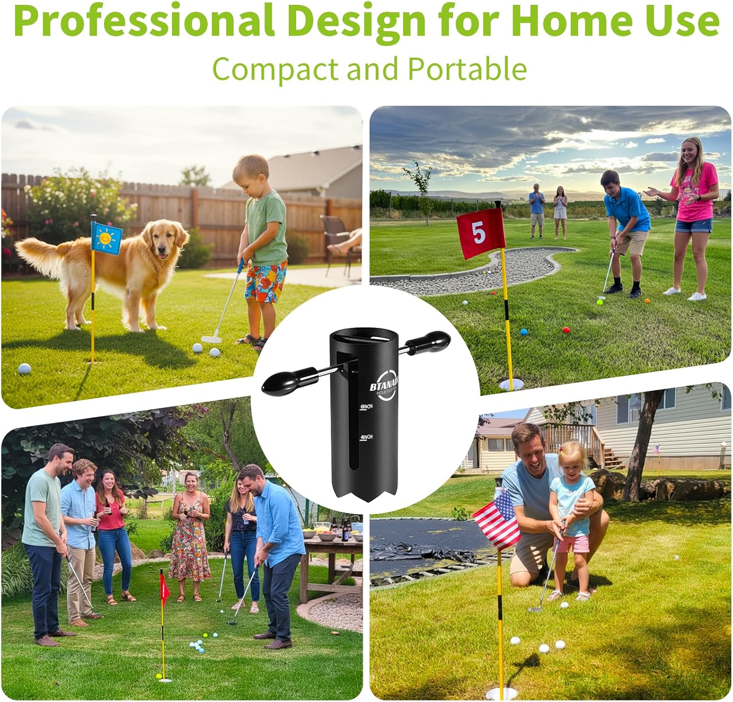 Updated Portable-Golf-Hole-Cutter-Tool, Ergonomic Design for Easy Cutting, USGA Standard 4" & 6" Hole Sizes, Golf Hole Digger for Backyard, Garden, Lawn, Golf Putting Green Practice, Golf Party