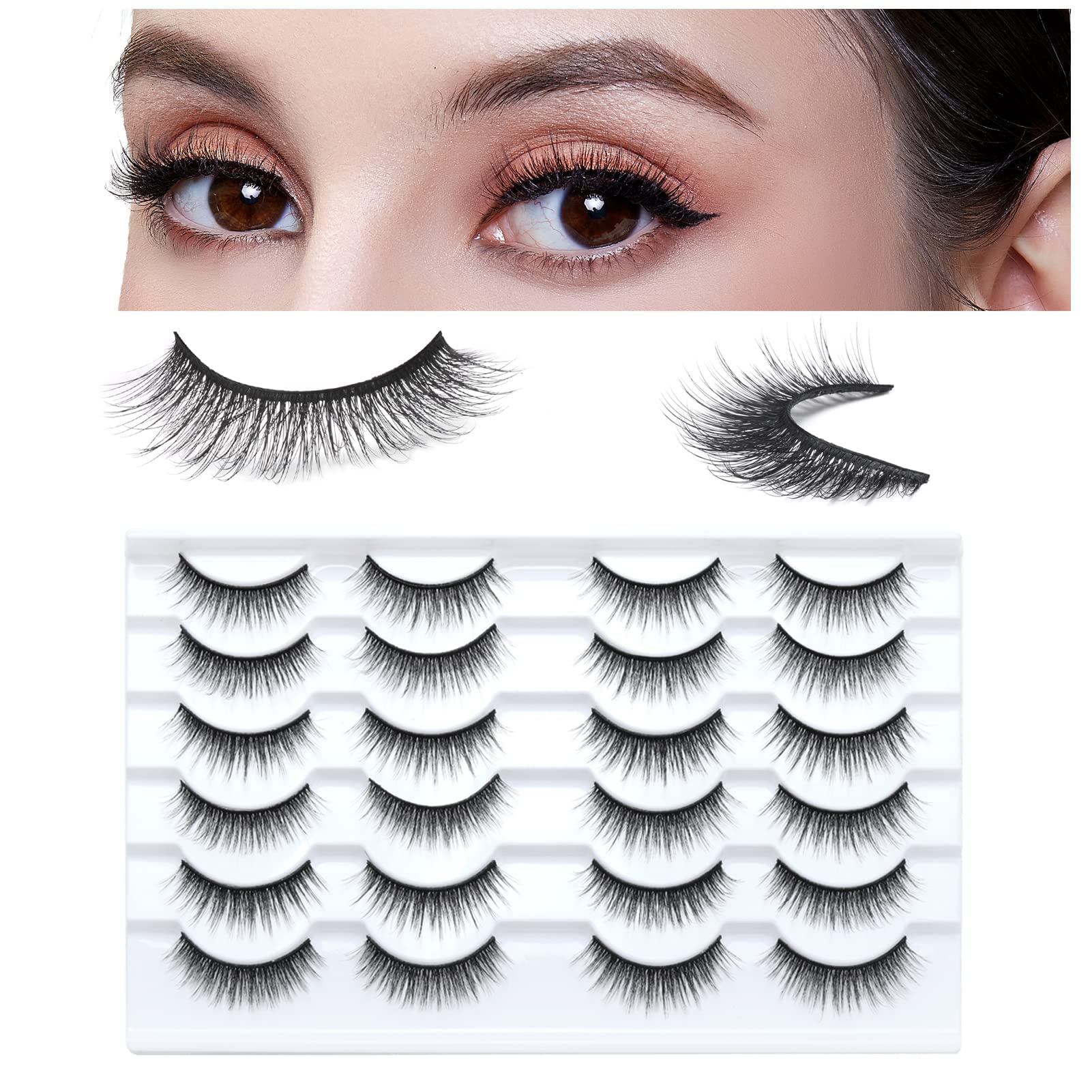 SONAFEEL Natural Fasle Lashes Wispy Lashes Natural Look 12Pairs 15mm Manga Eyelashes Reusable Spiky Lashes Pack 3d Mink Lashes