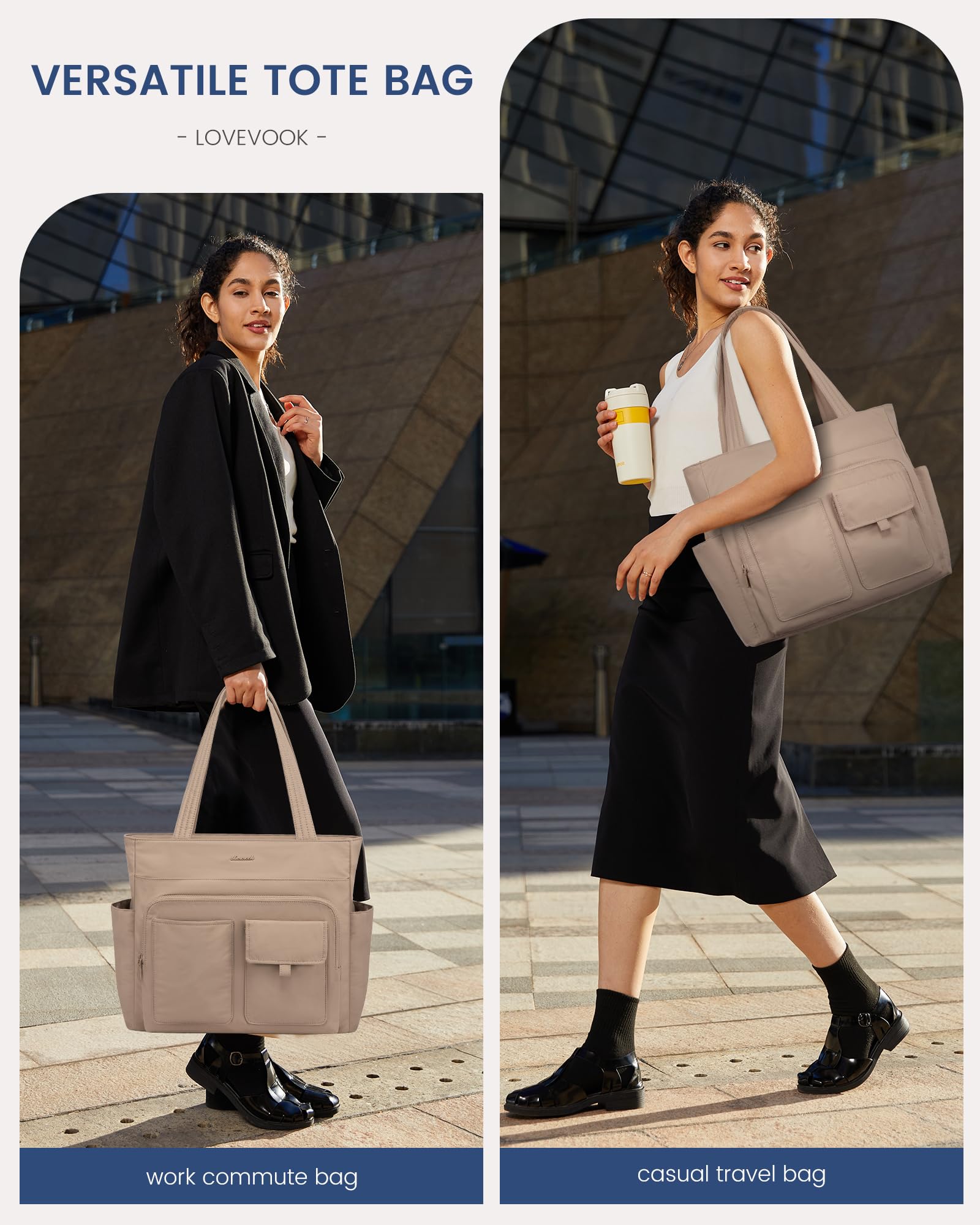 LOVEVOOK Laptop Bag for Women 15.6 Inch,Multi-pocket Teacher Tote Nurse Bag Work Tote Bag Computer Bags,Utility Large Purse Handbags with Laptop Compartments for Daily,College,Travel,Business,Office: 15.6 inch Coffe Brown