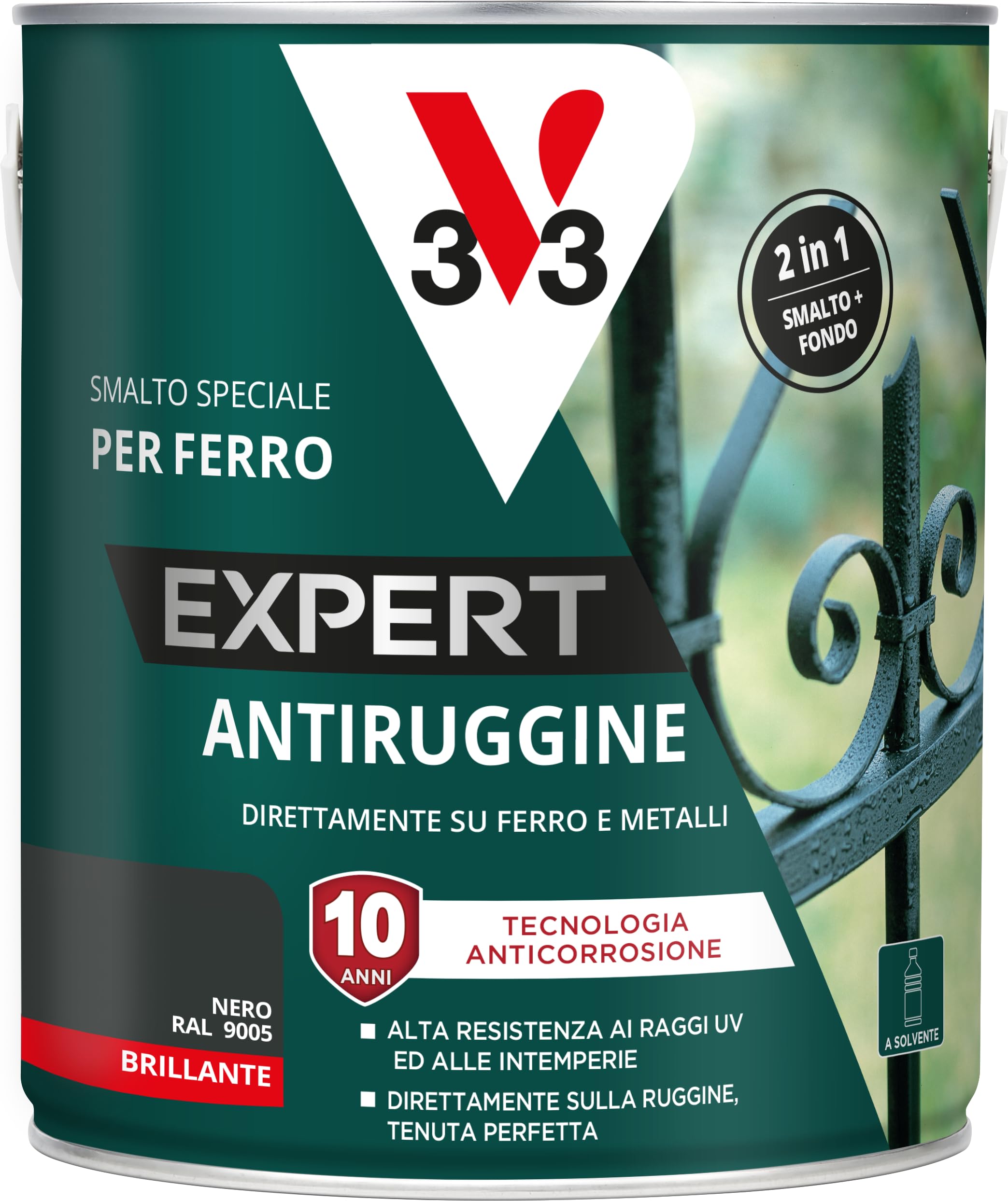 V33 Smalto per Ferro Antiruggine Expert Nero Brillante 2,5L