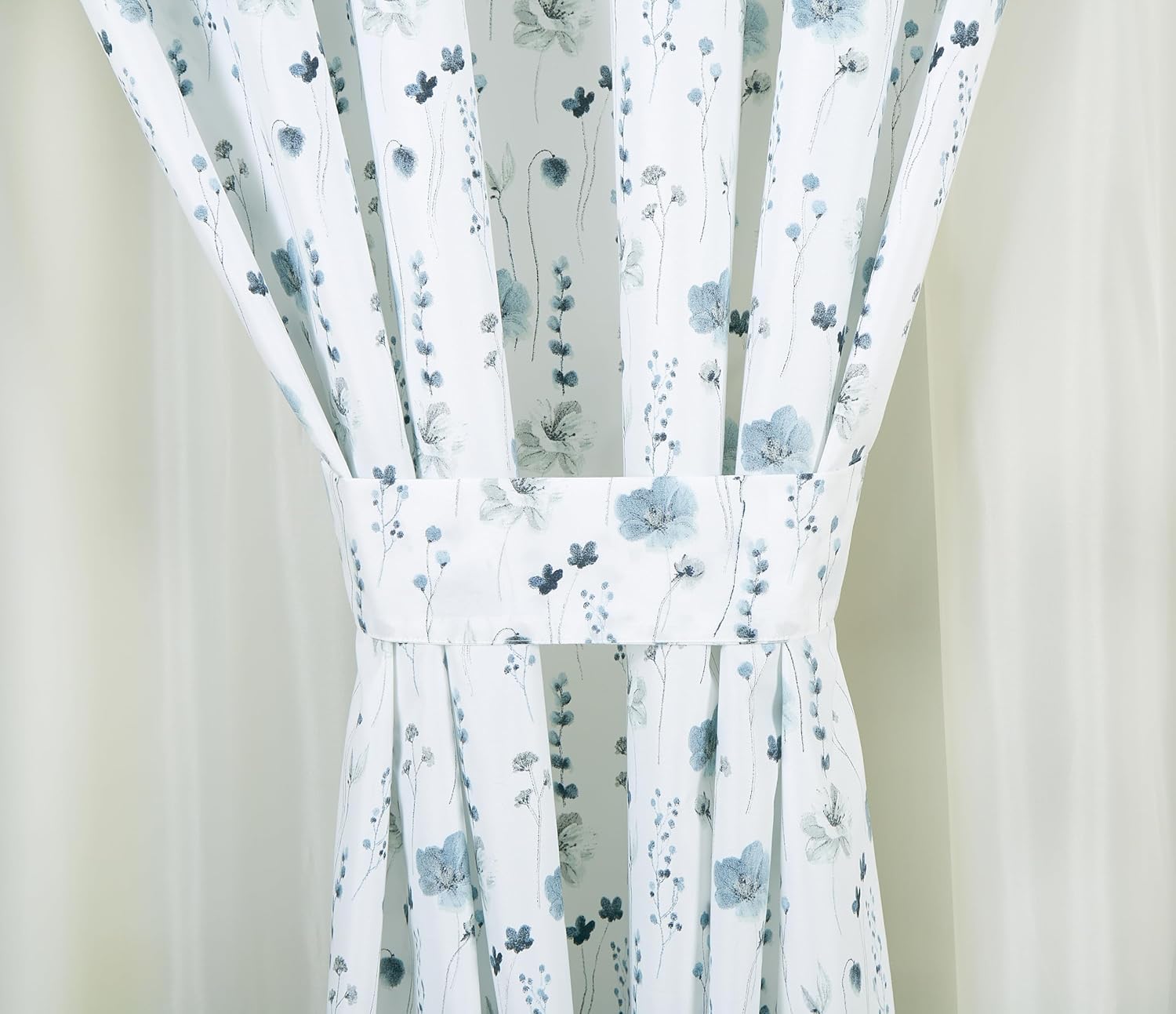 Chezmoi Collection 4-Piece Floral Window Curtain Set with Sheer Backing - Blue White Poppy Floral Printed Microfiber, 120 inch x 84 inch