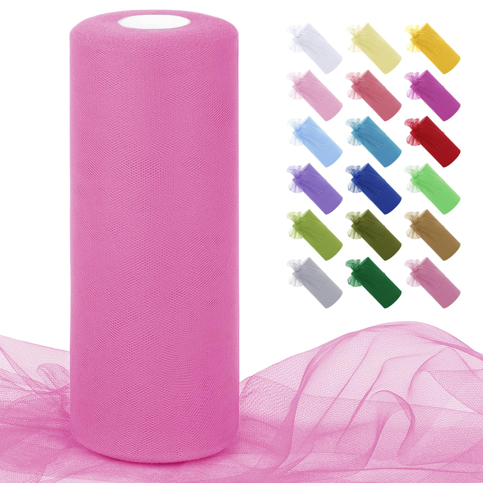 Uiopa Rose Pink Tulle Fabric Roll 30cm x 91m Polyester Netting Fabric Mesh Tulle Ribbon for Tutu Skirts, Gift Wrapping, Birthday/Party/Wedding Decoration, DIY Projects