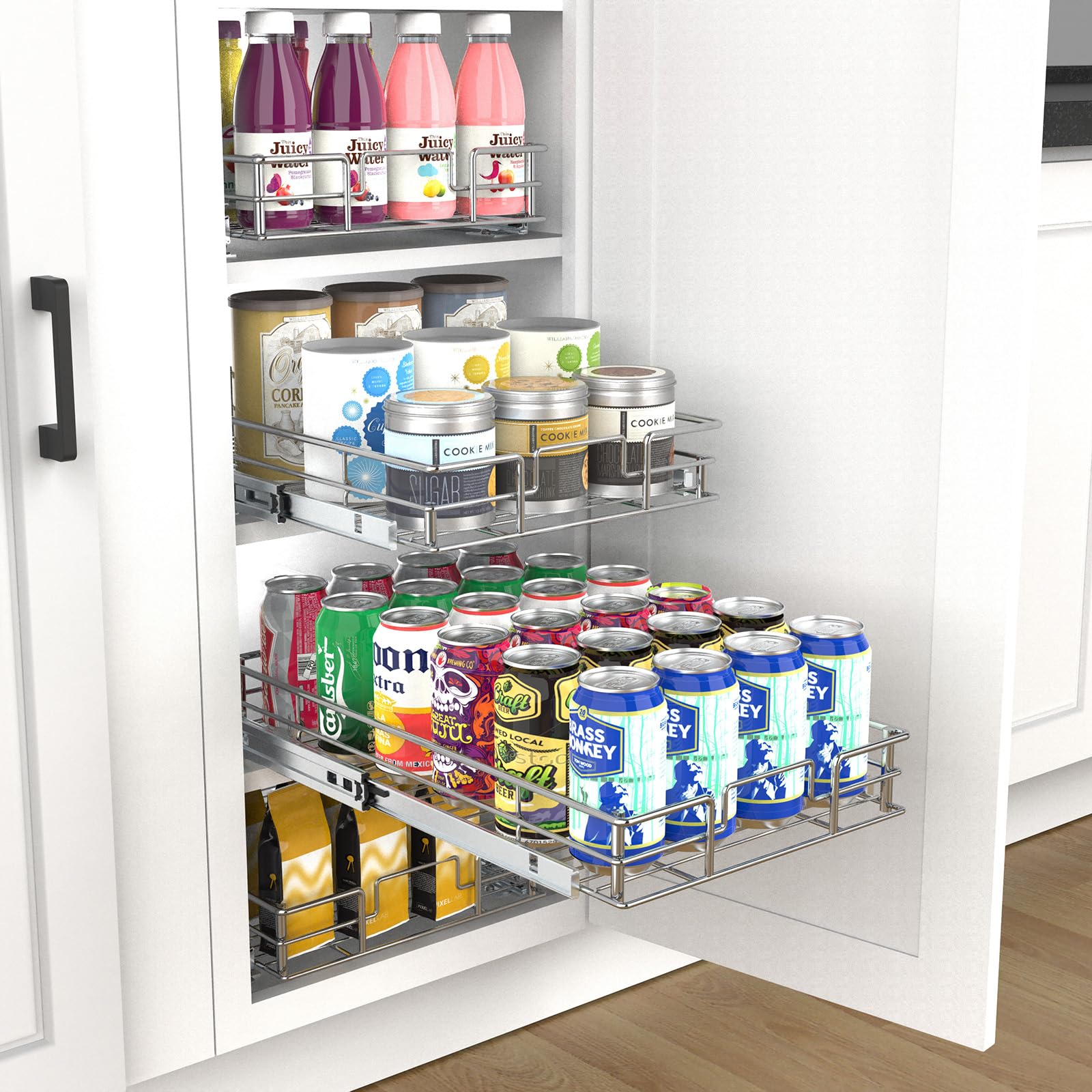 Pulloutor Ausziehbarer Schrank-Organizer, 43,2 cm B x 53,3 cm T, ausziehbarer Küchenschrank, Aufbewahrungsregal und Schubladen-Organizer, für Schrank zu Hause, Speisekammer, Badezimmer, benötigt 45,7