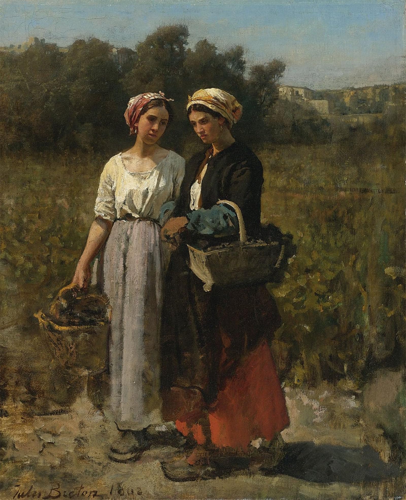 POSTERIIk Vintage Classic Picture Landscape Artwork Two Young Women At the Vintage by Jules Breton Portrait Canvas Painting for Office Home Decor 60x90cm