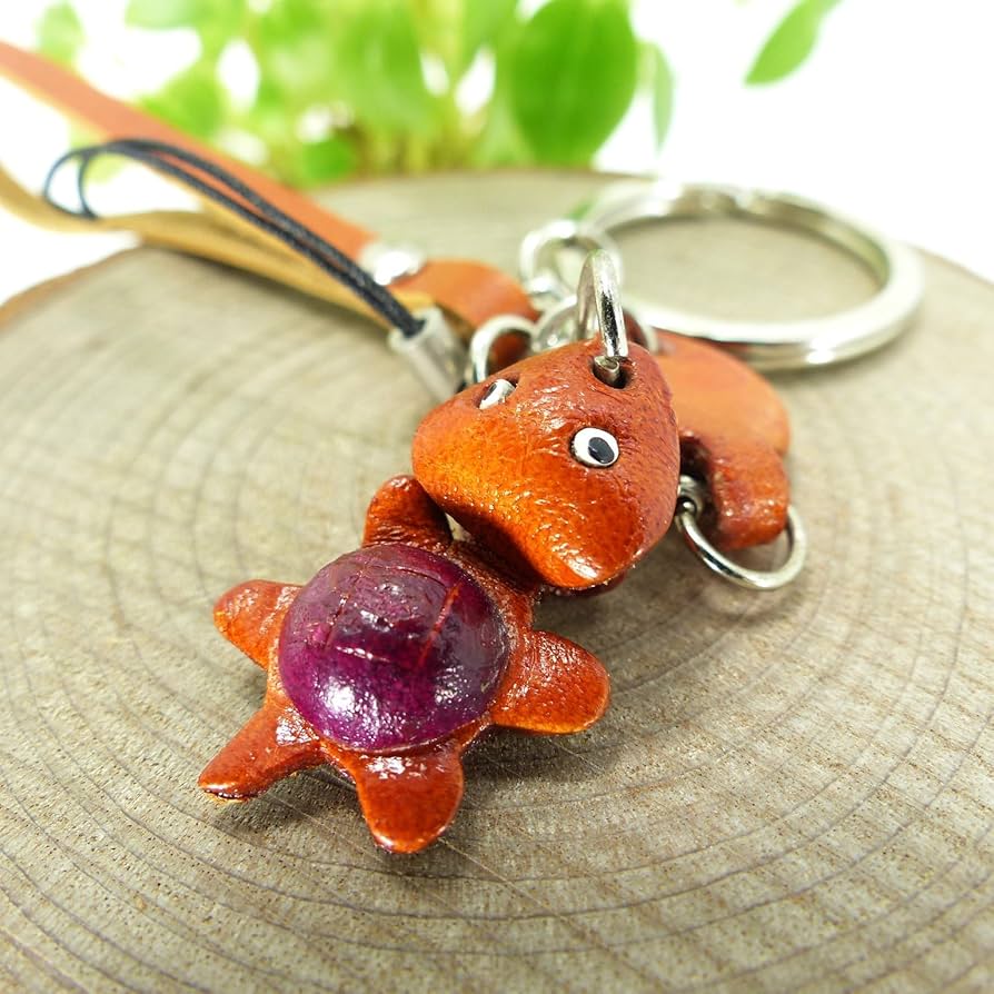 Amazon.co.jp: 牛革製動物マスコット キーホルダーストラップ 亀