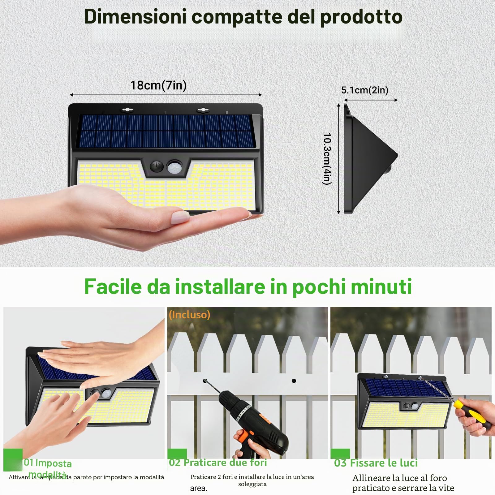 nipify Faretto Led da Esterno Solare, 5 Pezzi 318 LED Luce Solari Esterno con Sensore di Movimento, 3 Modalità IP65 Impermeabile Faretti Solare per Giardino, Parete, Garage