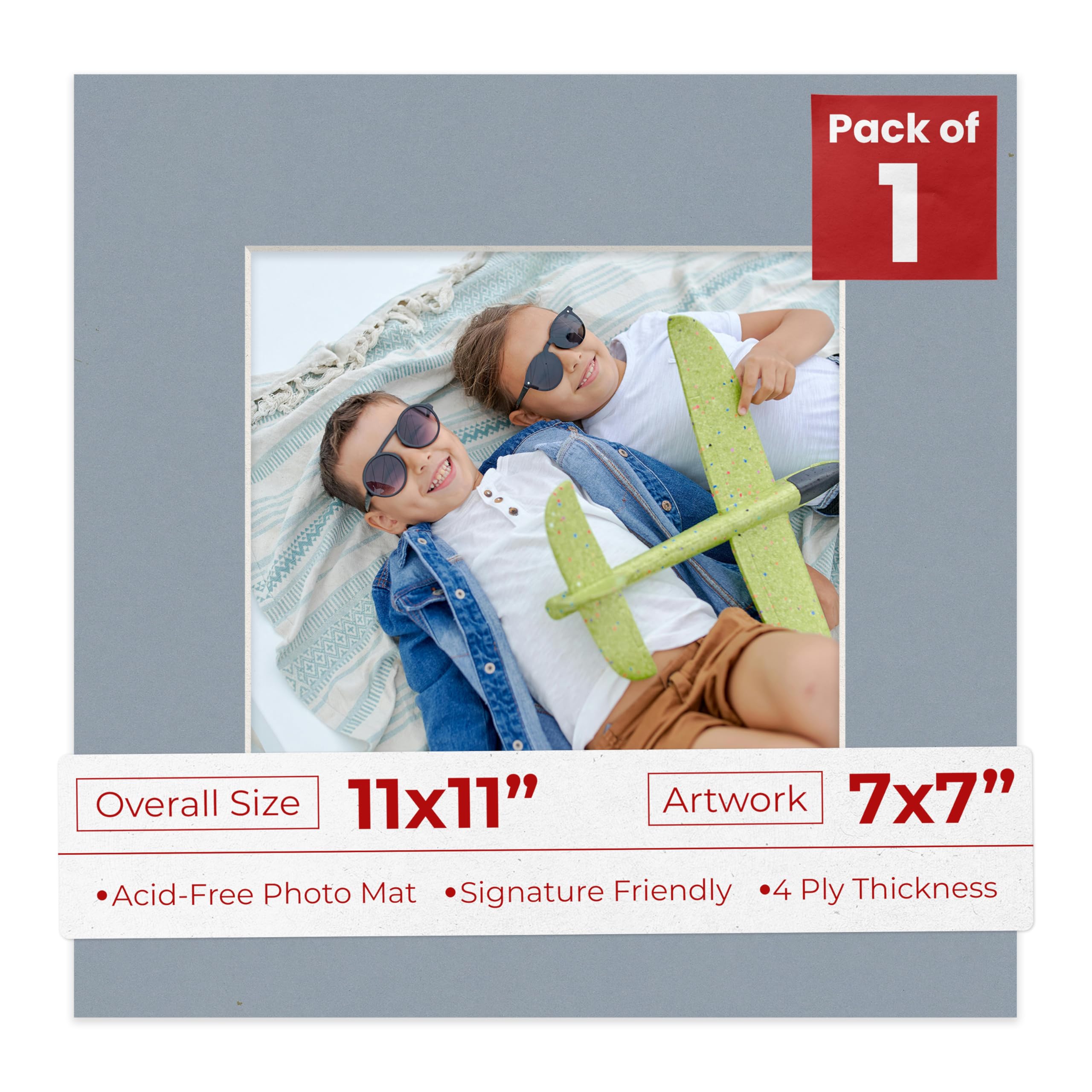 11x11 Mat Bevel Cut for 7x7 Photos - Precut Mid Grey Square Shaped Photo Mat Board Opening - Acid Free Matte to Protect Your Pictures - Bevel Cut for Family Photos, Pack of 1 Matboard-image-49