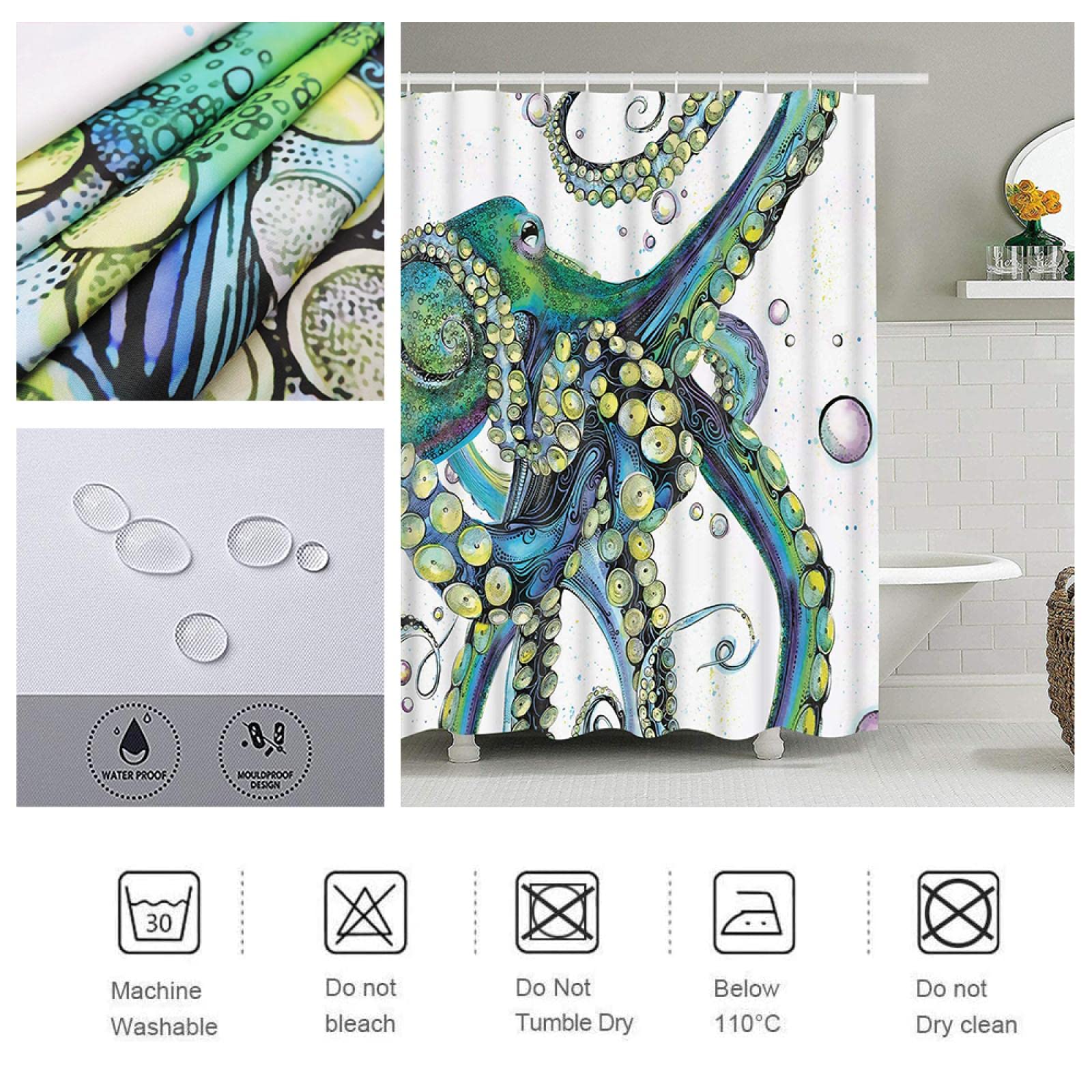 Duschvorhang Mit Blumen-Muster – 183x183 Cm, Wasserdicht, Inkl. 12 Haken, Aus Polyester