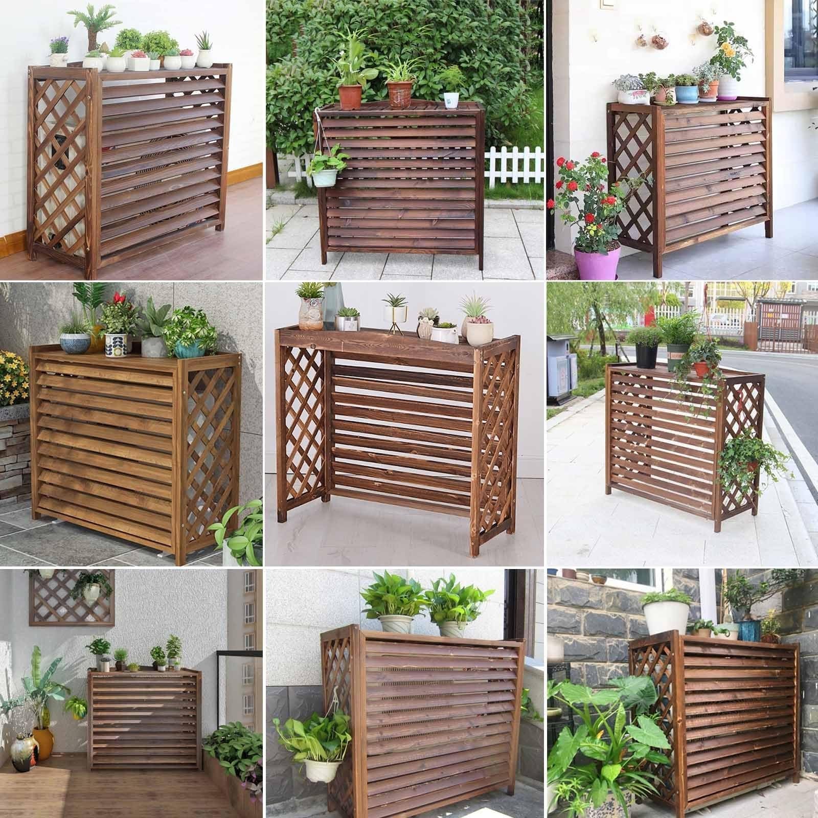 Cubierta Aire Acondicionado Exterior Madera Cubre Aire Acondicionado Exterior Protector Aire Acondicionado Proteger Del Sol Y La Lluvia Funda Aire Acondicionado Balcon Estanteria(86x35x80cm)